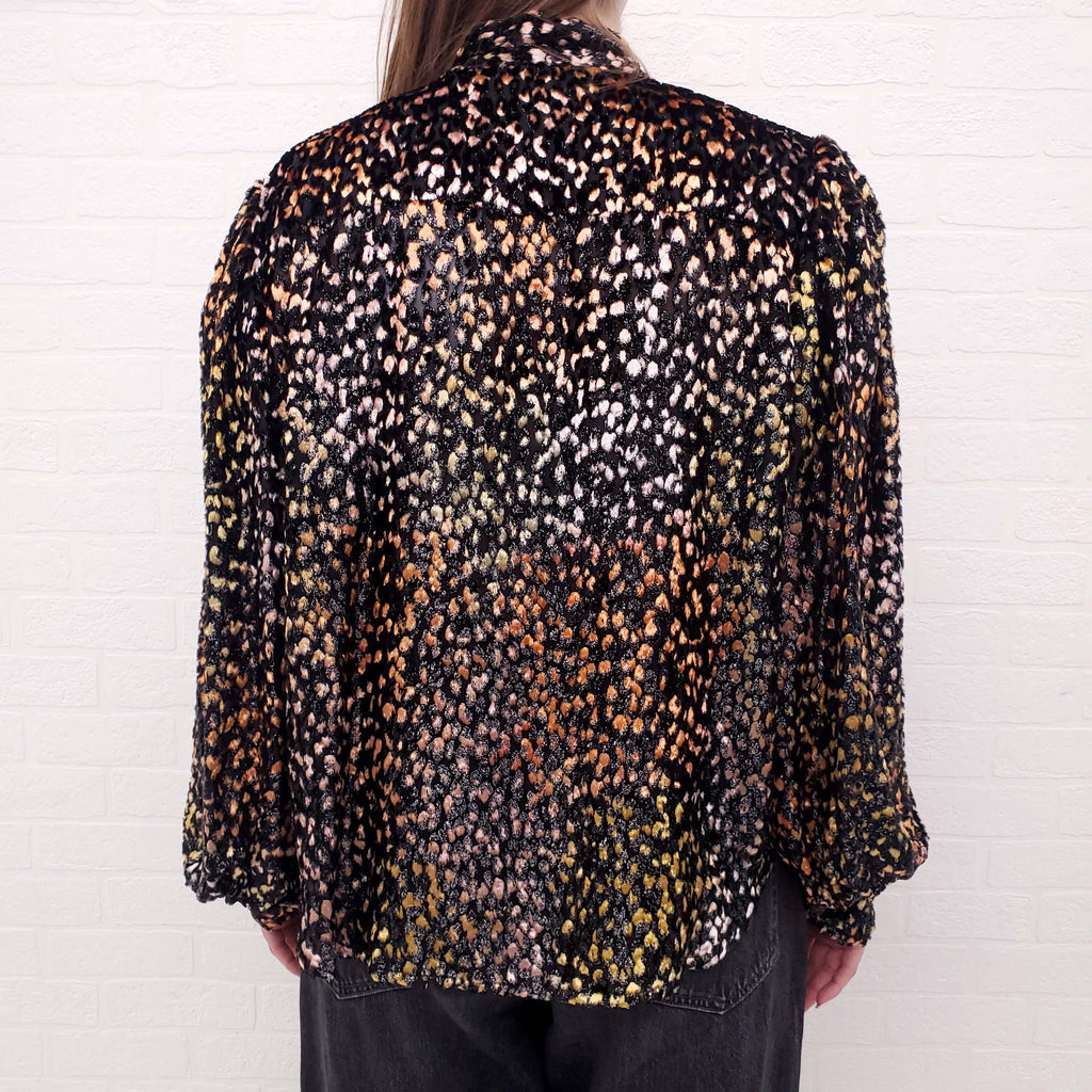 IRO BLACK AND RAINBOW LEOPARD BLOUSE WITH TIE - SIZE 40
