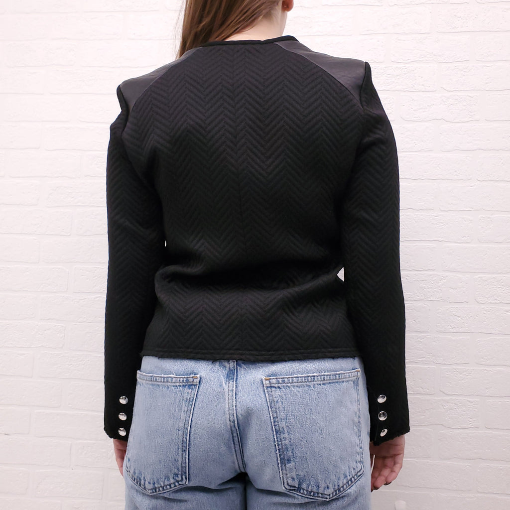 IRO BLACK TWEED JACKET WITH LEATHER DETAIL - SIZE 3/L