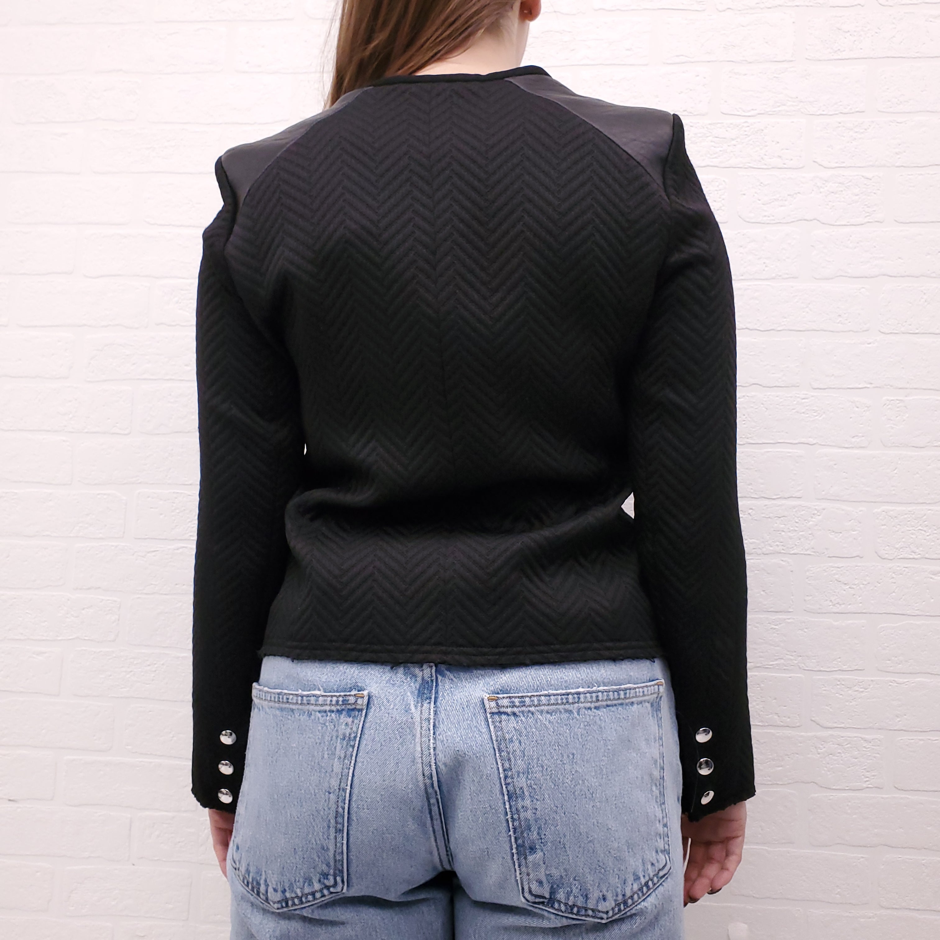 IRO BLACK TWEED JACKET WITH LEATHER DETAIL - SIZE 3/L