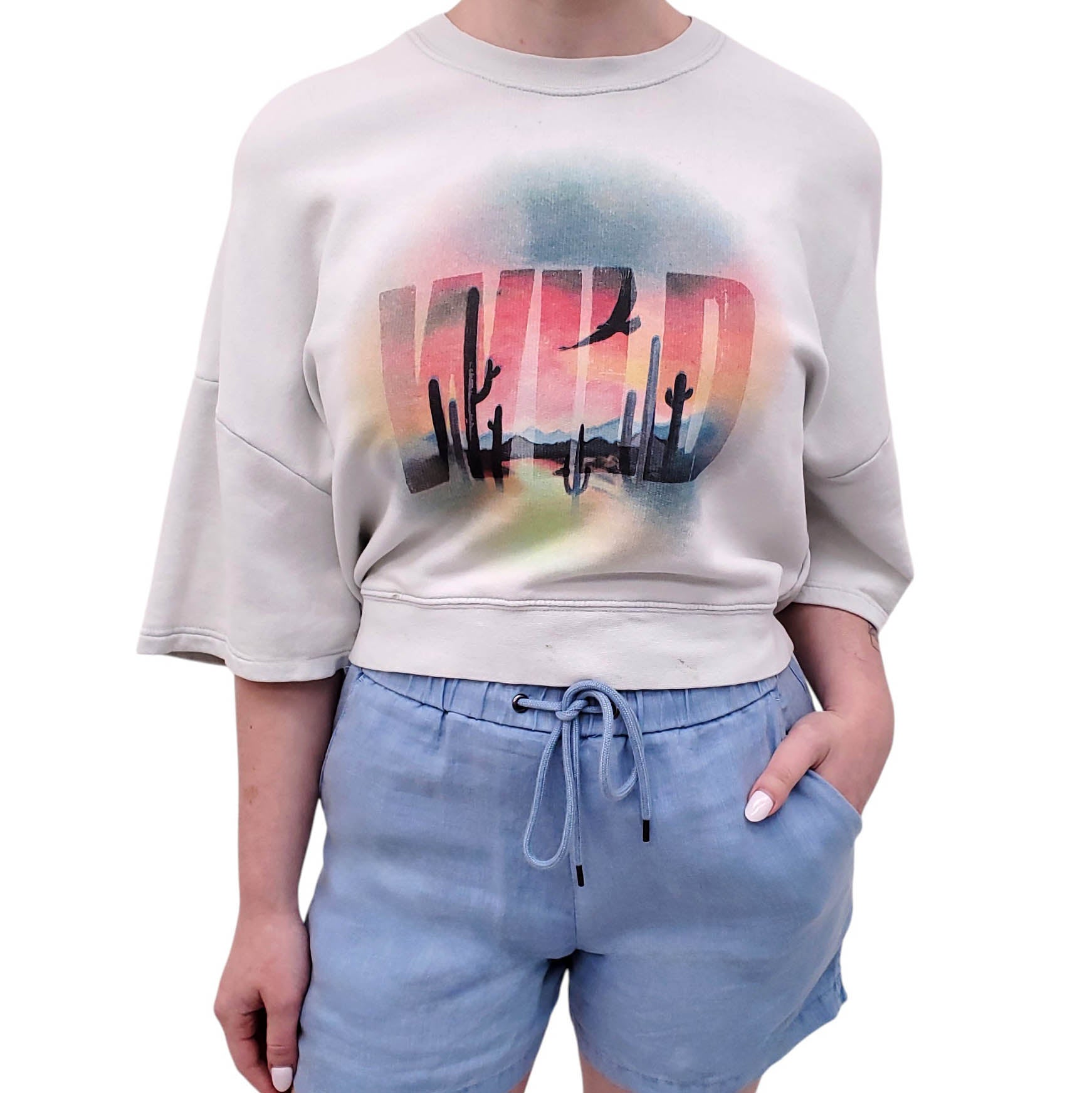 IRO GRAPHIC SHORT-SLEEVE SWEATER - SIZE XS