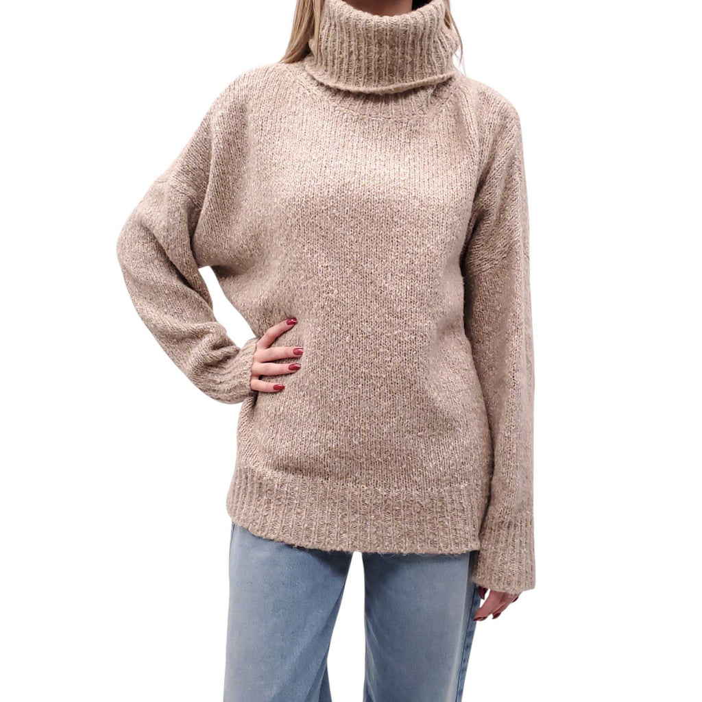 ISABEL MARANT ÉTOILE SPECKLE TAUPE OVERSIZED KNIT TURTLENECK SWEATER - SIZE 40
