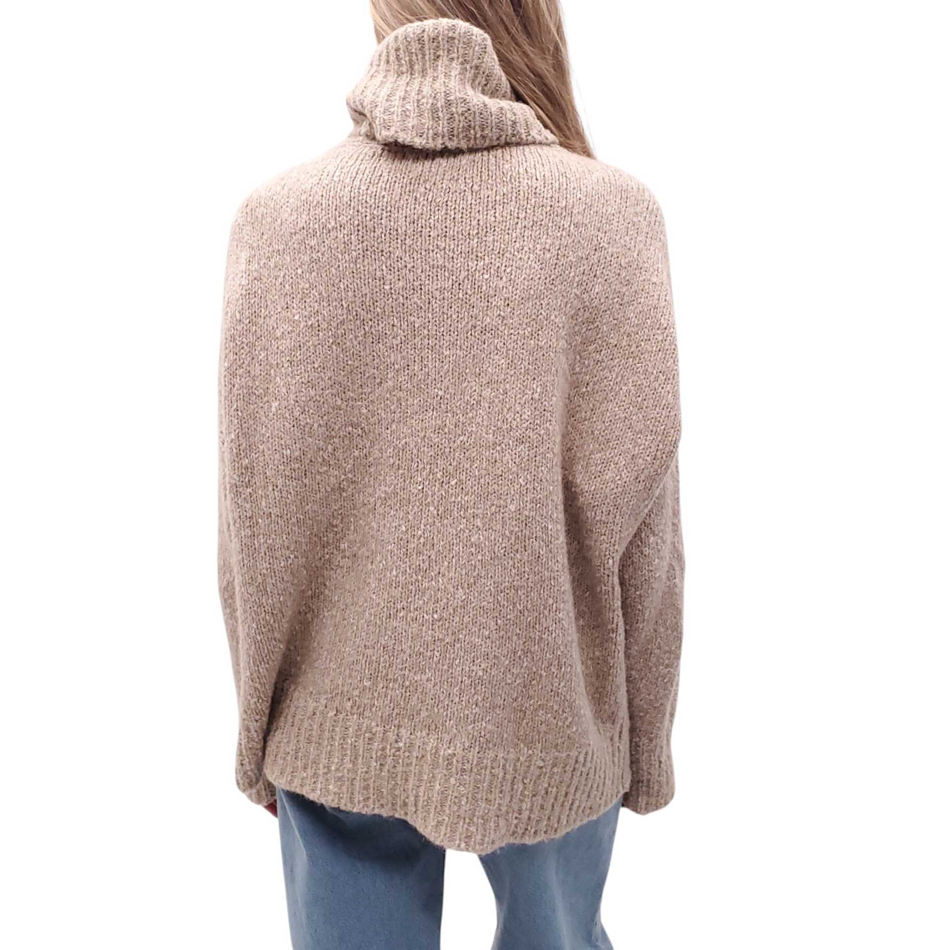 ISABEL MARANT ÉTOILE SPECKLE TAUPE OVERSIZED KNIT TURTLENECK SWEATER - SIZE 40