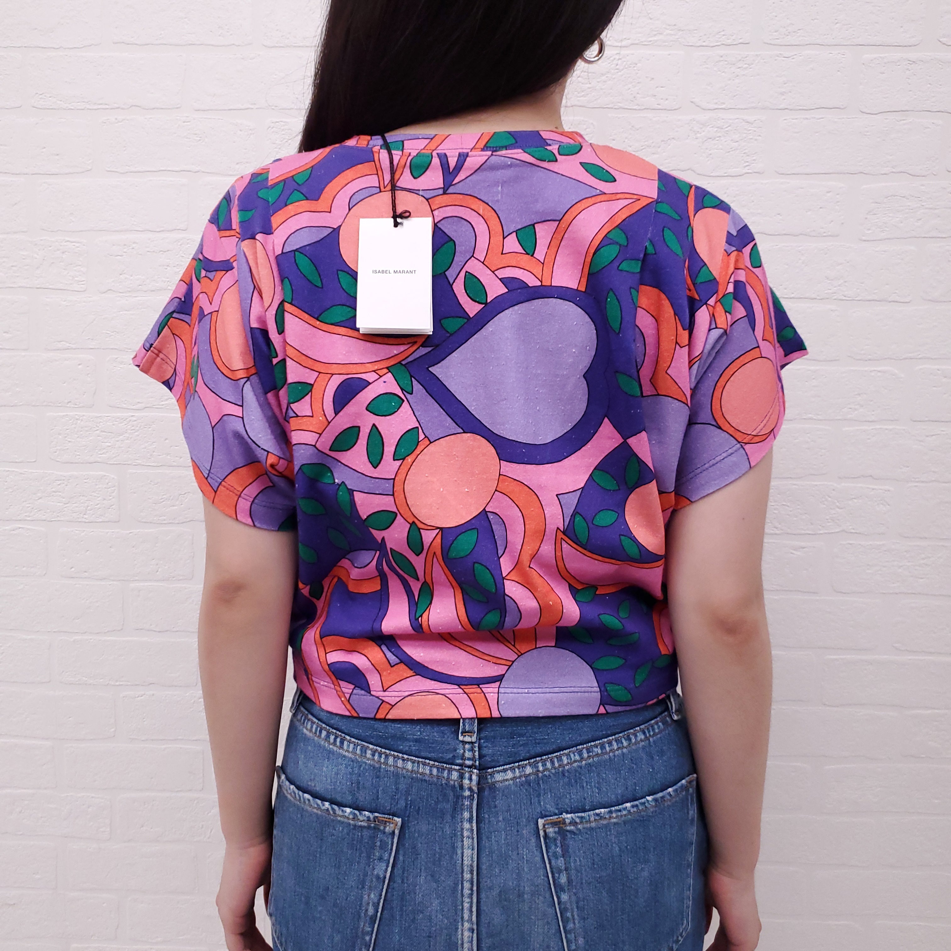 ISABEL MARANT PINK PRINTED ZINALIA CROP TOP - SIZE S