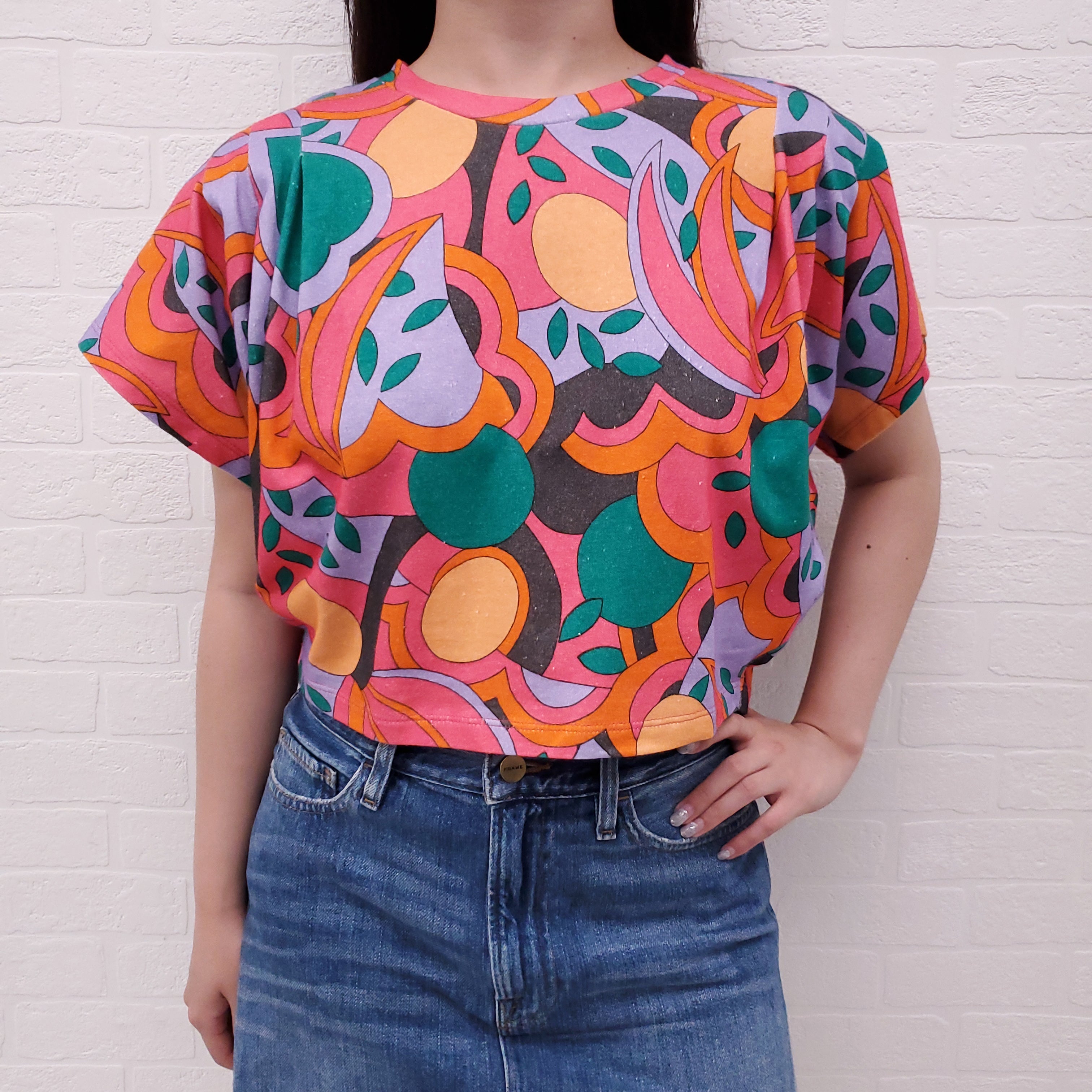 ISABEL MARANT ORANGE AND PURPLE PRINTED ZINALIA CROP TOP - SIZE M