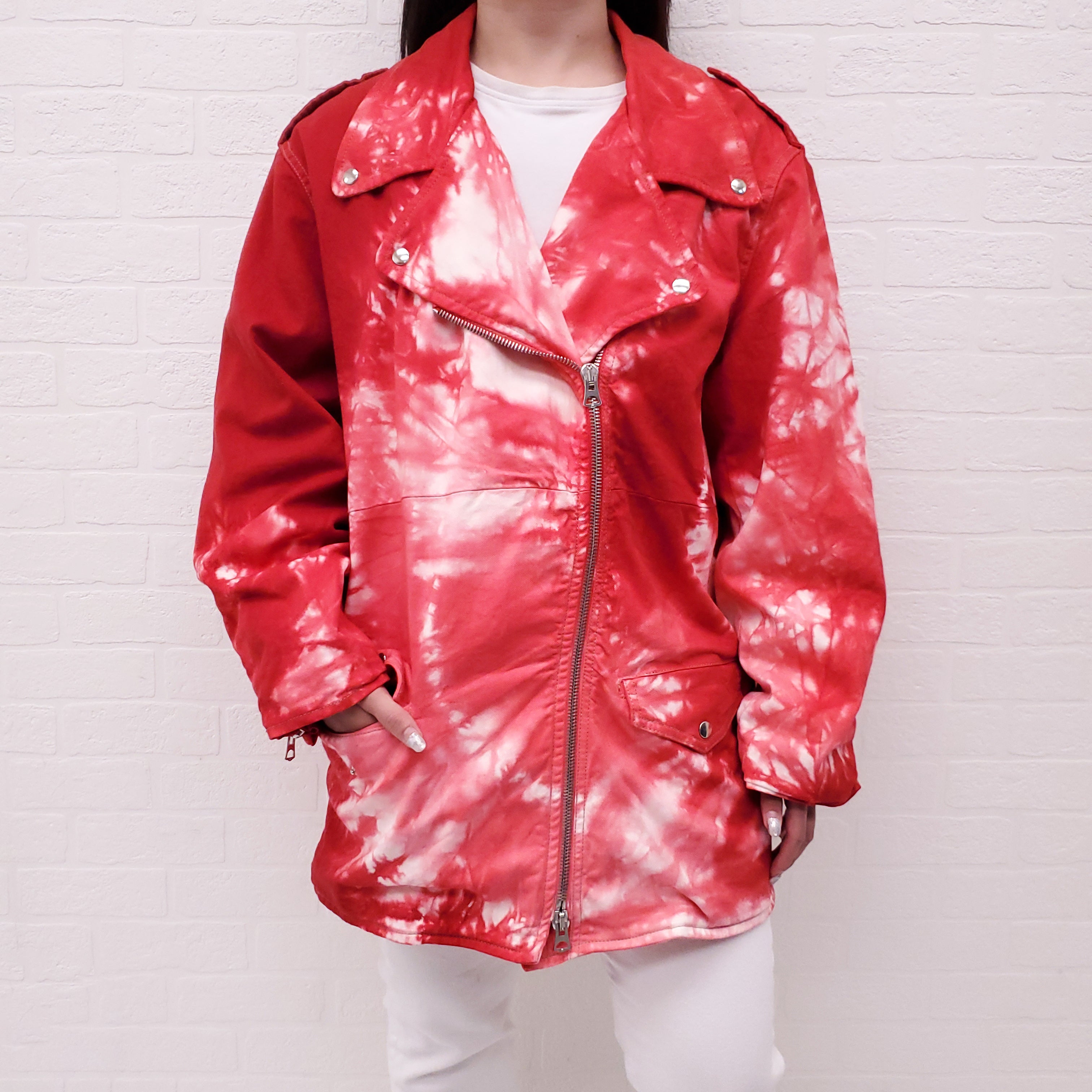 ISABEL MARANT RED TIE DYE DENIM JACKET - SIZE 40