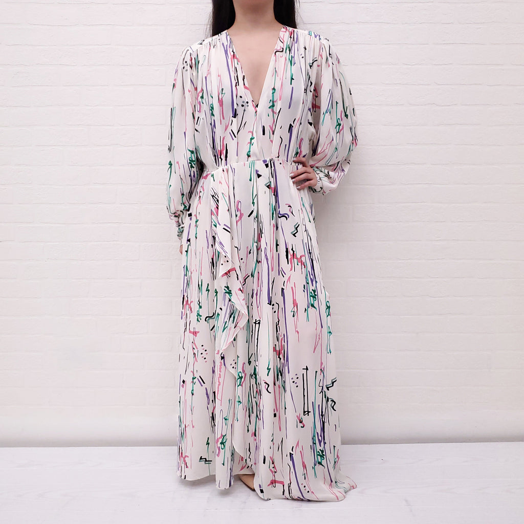 ISABEL MARANT WHITE PRINTED BLAINE DRESS - SIZE 40