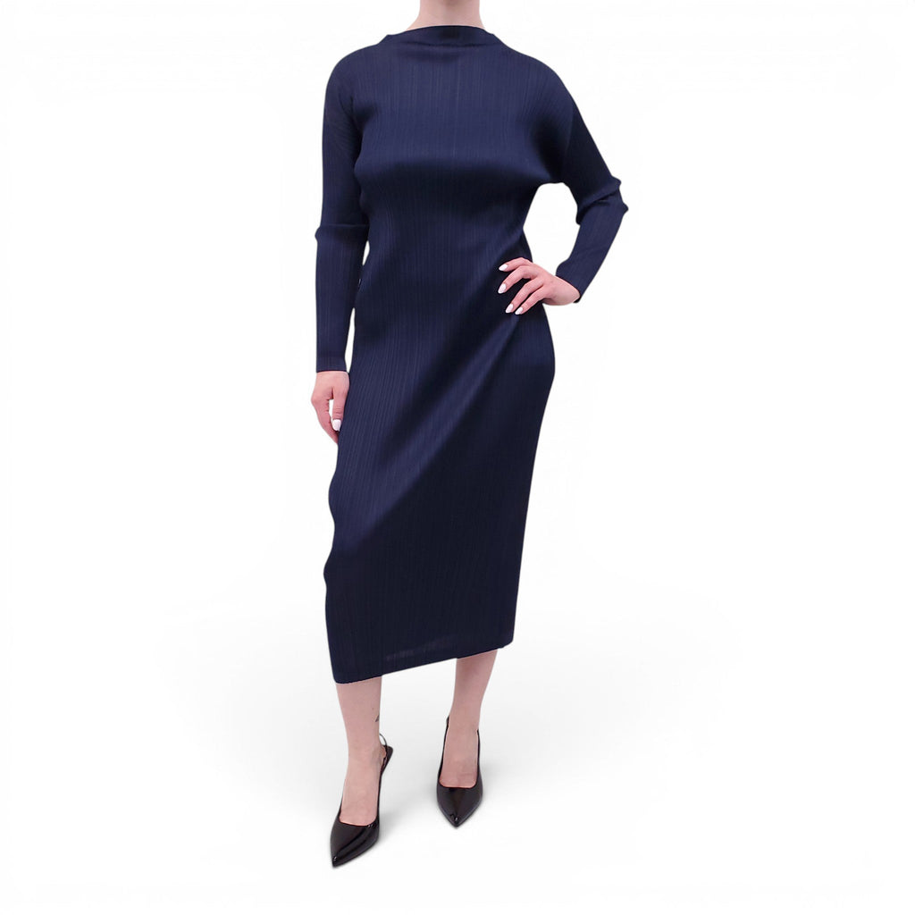 ISSEY MIYAKE NAVY 'PLEATS PLEASE' LONG-SLEEVE DRESS - SIZE 2/S