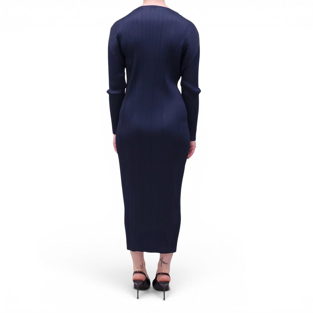 ISSEY MIYAKE NAVY 'PLEATS PLEASE' LONG-SLEEVE DRESS - SIZE 2/S