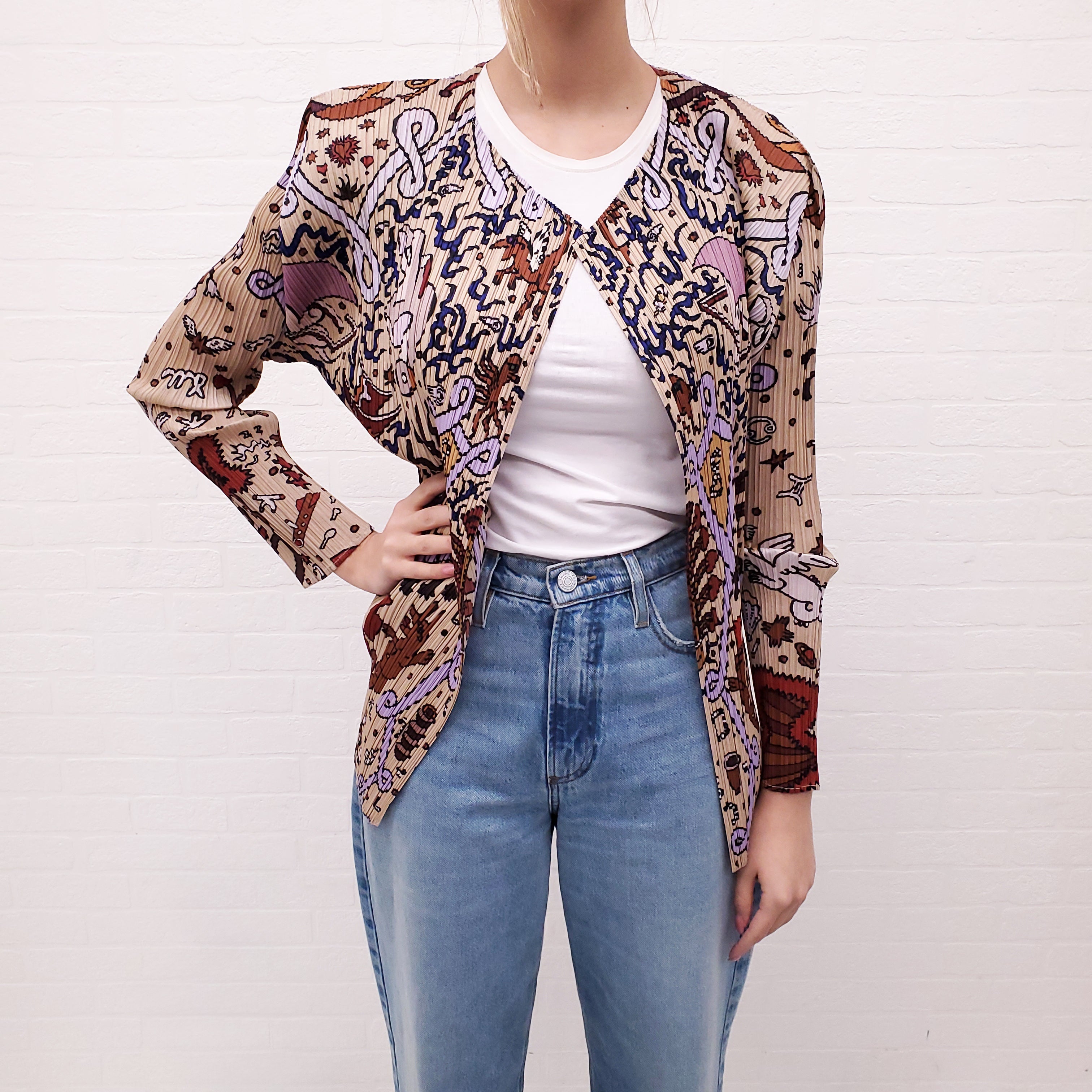 ISSEY MIYAKE NUDE PATTERNED PLEATED SHIRT - SIZES 3 (M) AND 5 (XL)