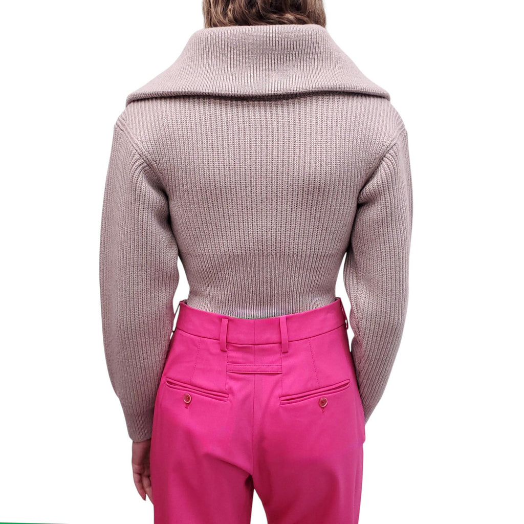 JACQUEMUS GREY 'LE MAILLE RISOUL' KNIT LAYERED CROPPED SWEATER - SIZE 34
