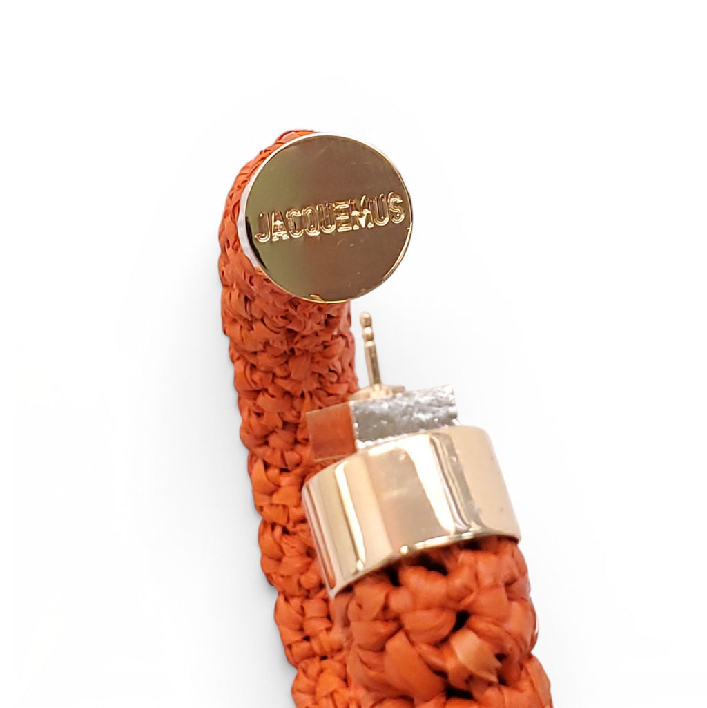 JACQUEMUS ORANGE RAFFIA HOOP EARRINGS