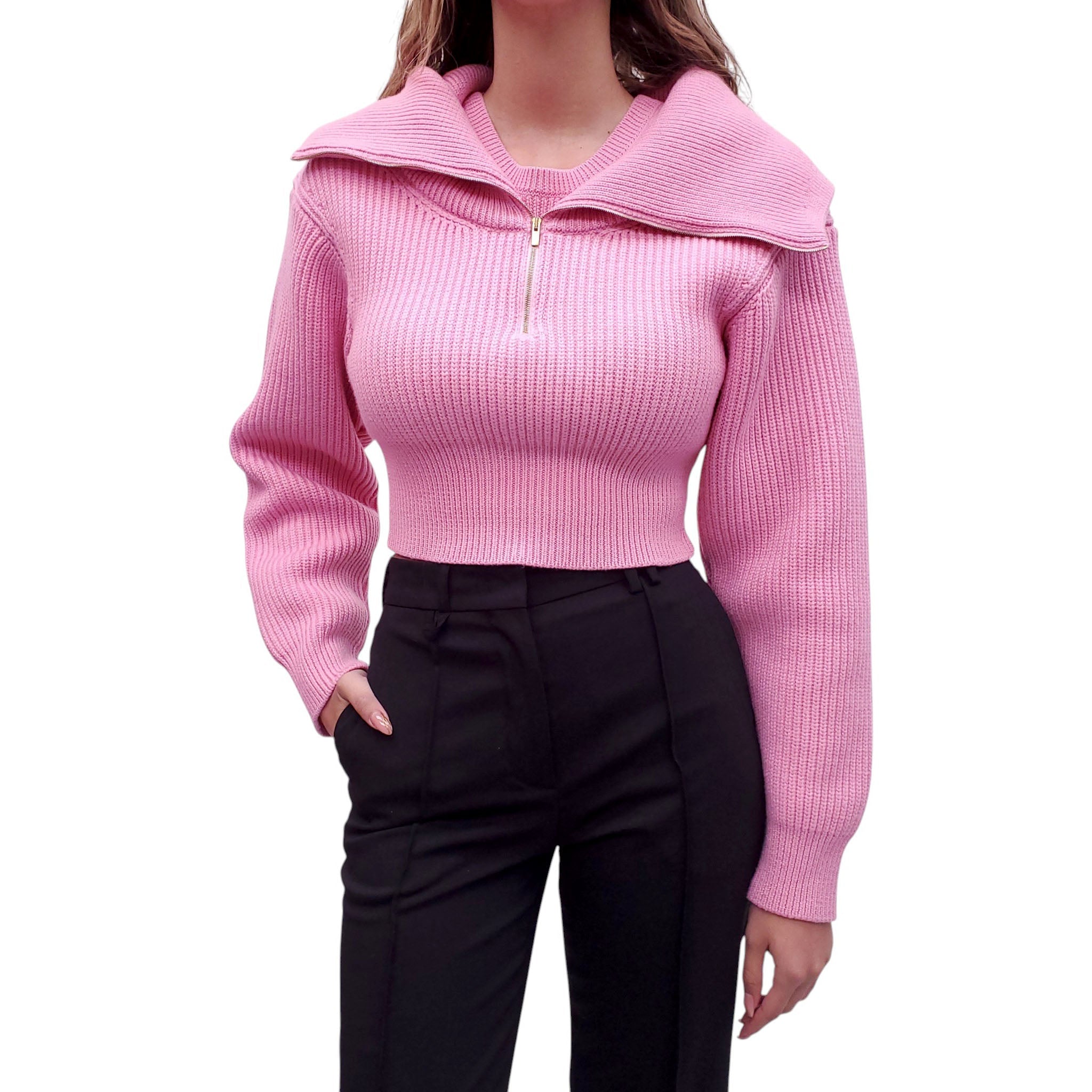 JACQUEMUS PINK 'LE MAILLE RISOUL' KNIT LAYERED CROPPED SWEATER - SIZE 36