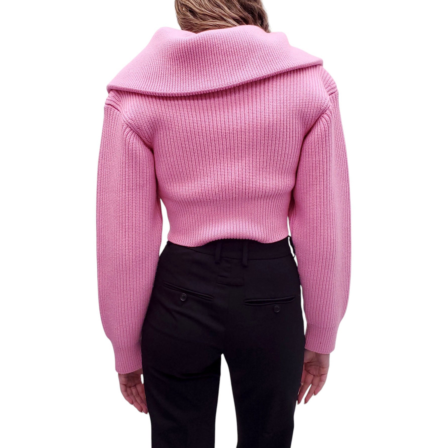 JACQUEMUS PINK 'LE MAILLE RISOUL' KNIT LAYERED CROPPED SWEATER - SIZE 36