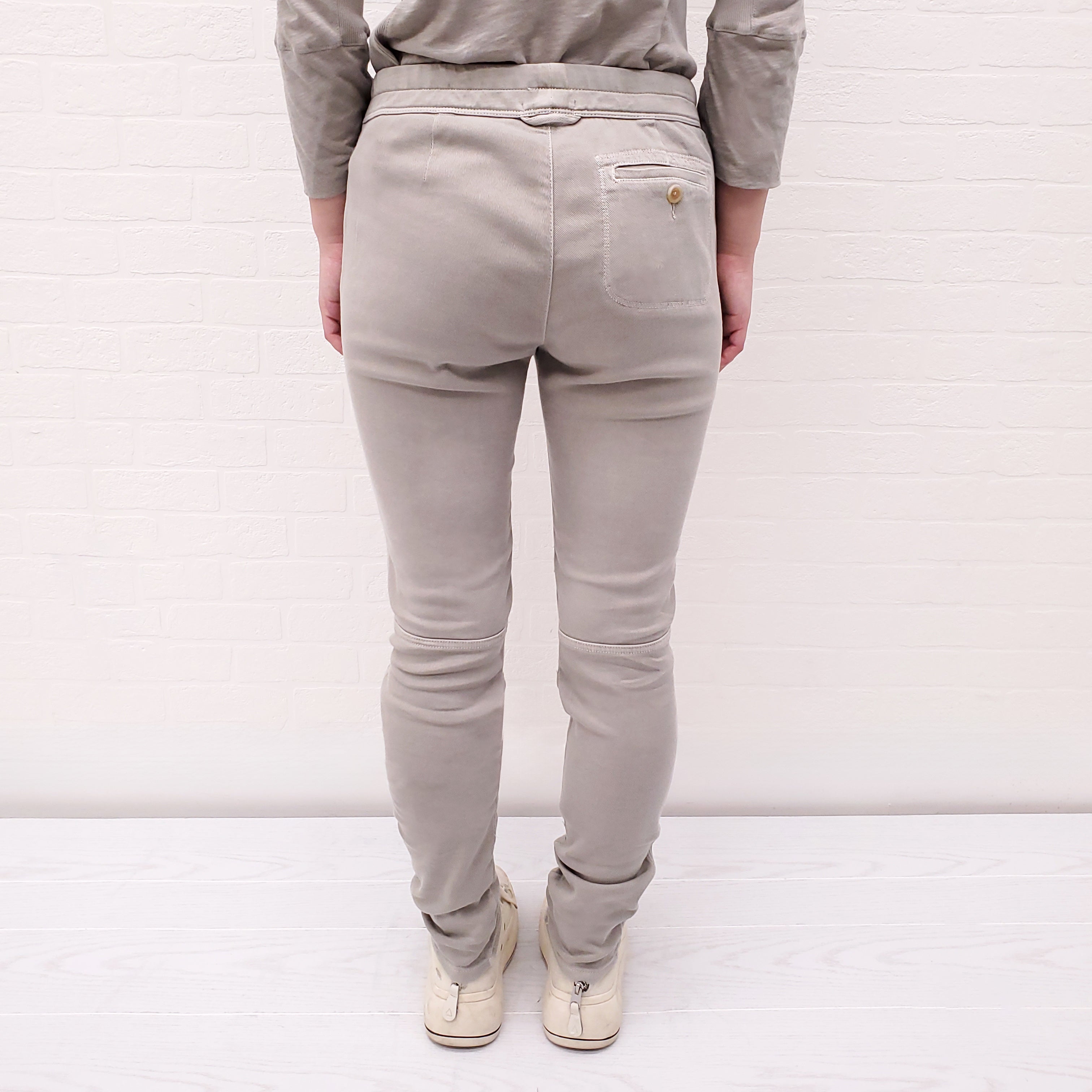 JAMES PERSE BEIGE COTTON DENIM EFFECT TROUSERS WITH DRAWSTRING - SIZE 0/XS