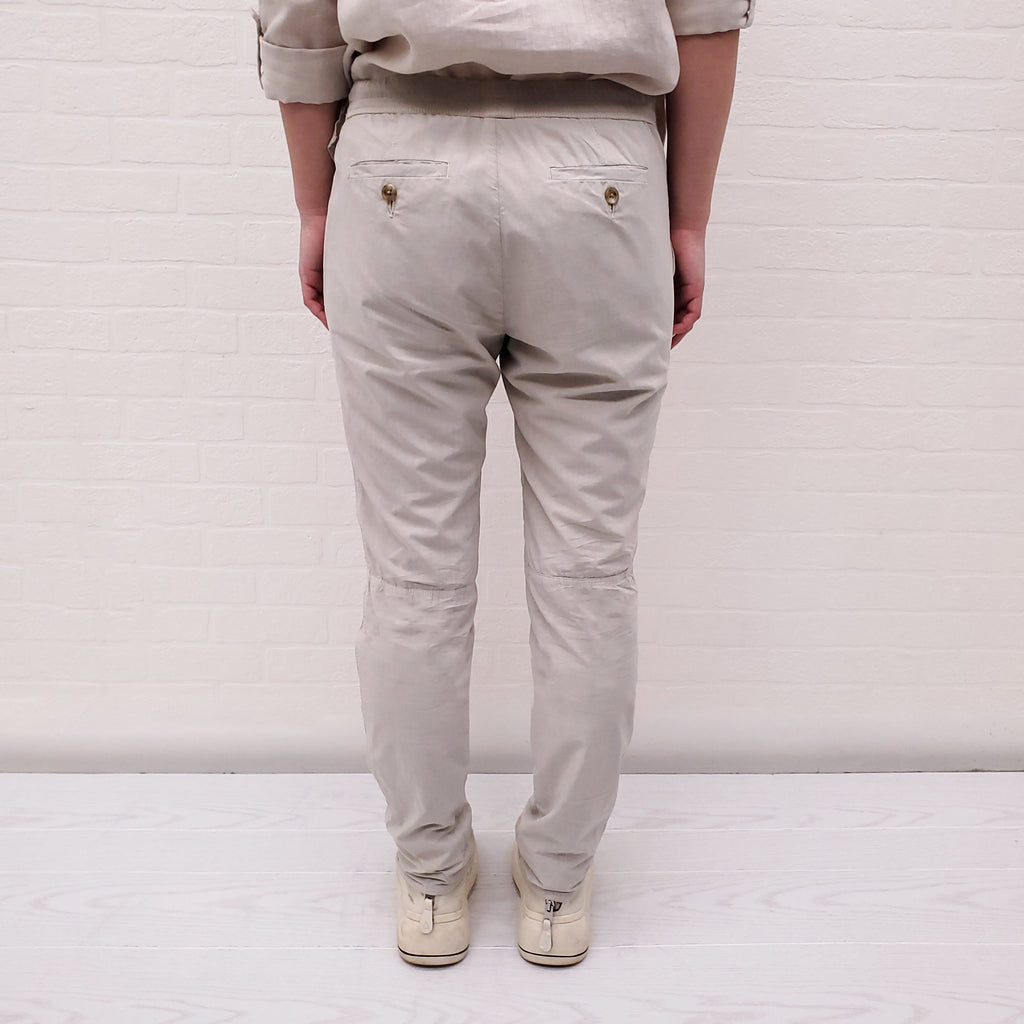 JAMES PERSE OATMEAL COTTON TROUSERS WITH DRAWSTRING - SIZE 0/XS