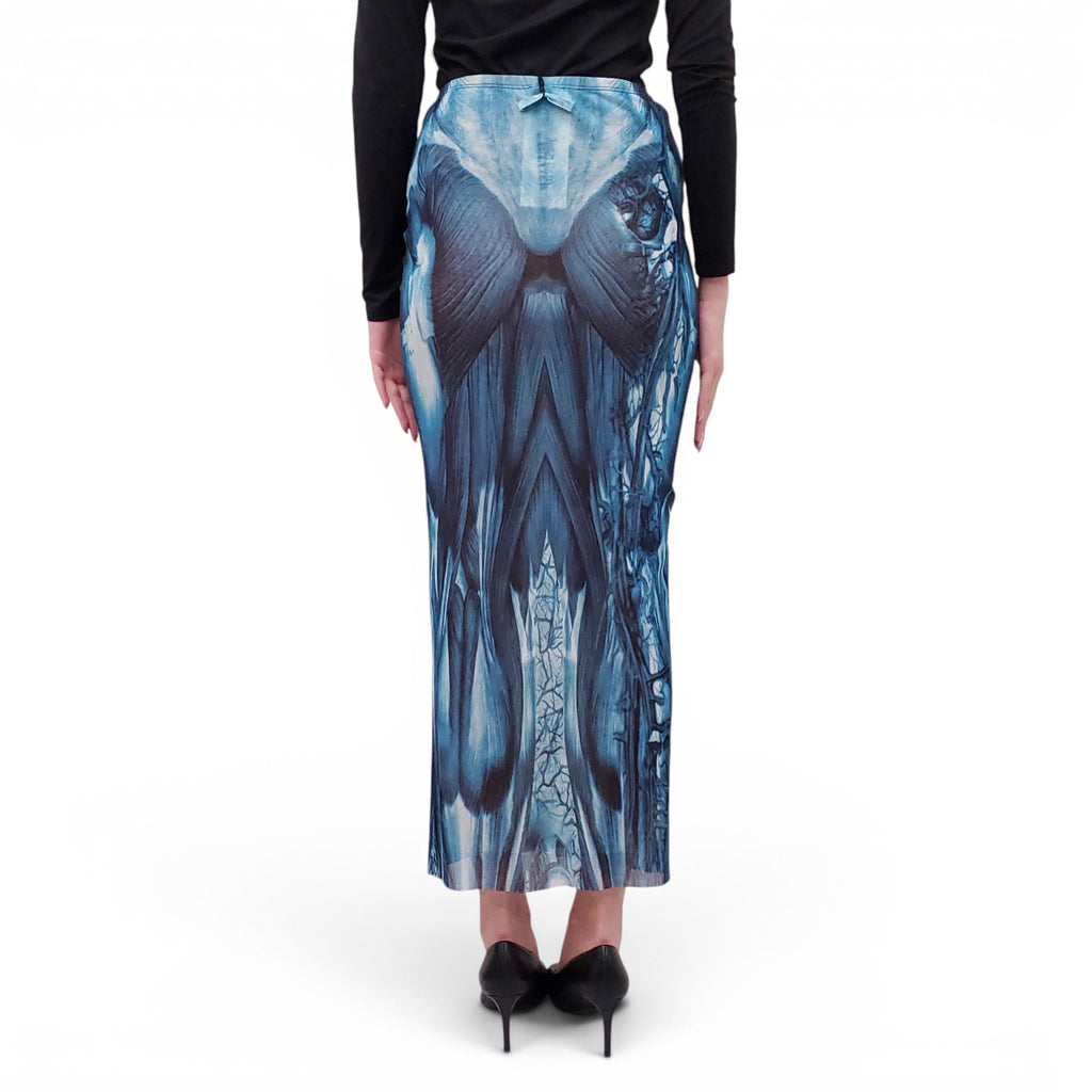 JEAN PAUL GAULTIER BLUE PATTERNED MESH LONG SKIRT - SIZE L