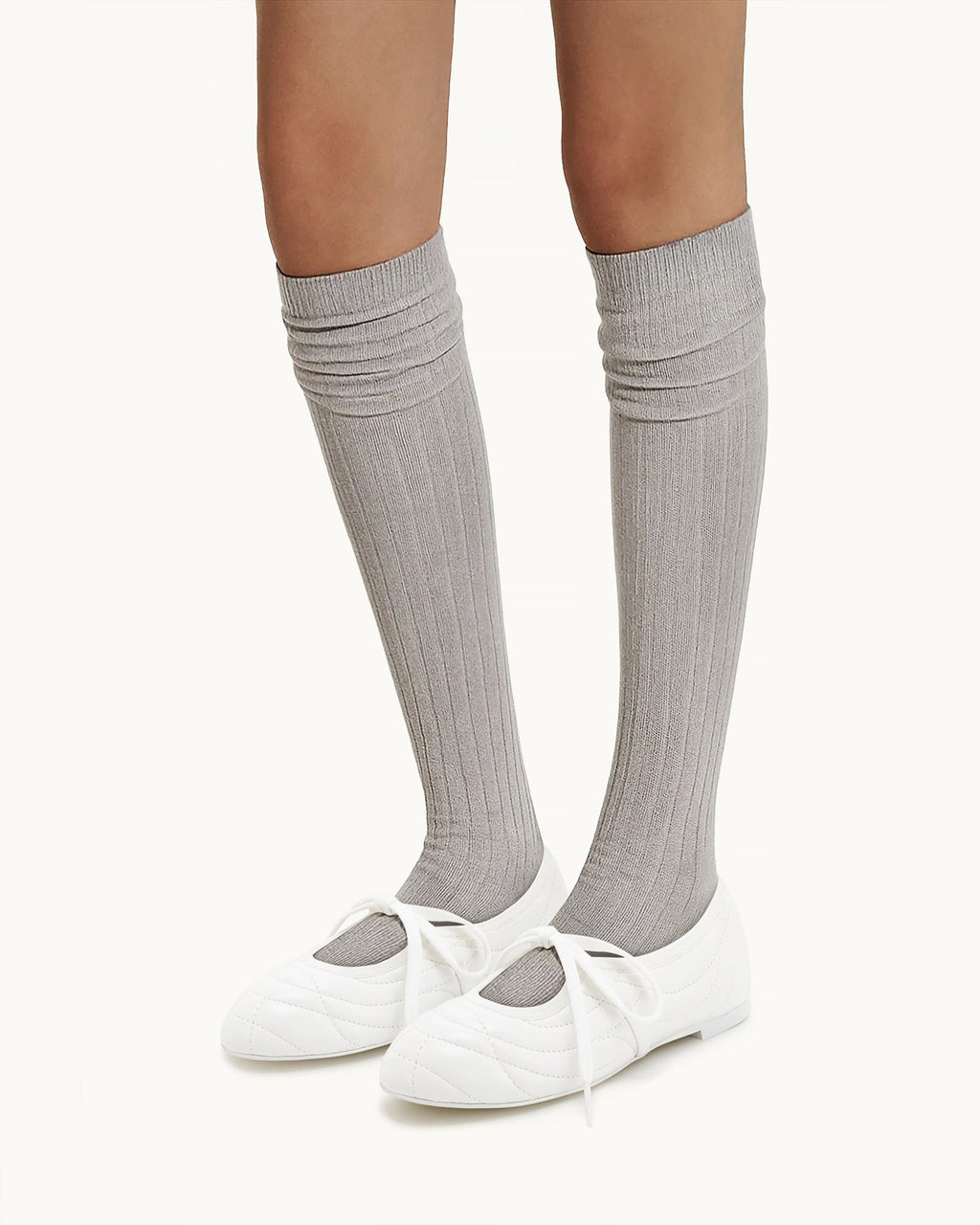 Erika Topstitching lace-up ballet Flats- White