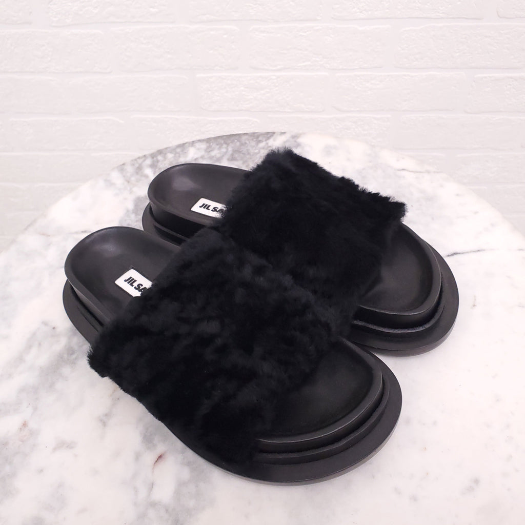 JIL SANDER FAUX FUR SANDALS - SIZE 36