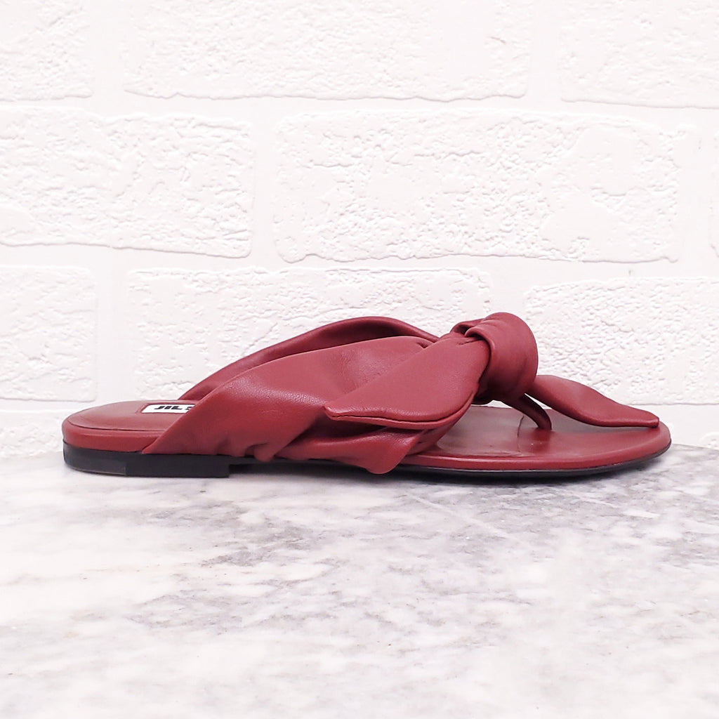 JIL SANDER RED LEATHER KNOT SLIDES - SIZE 35.5