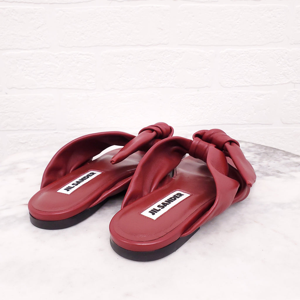 JIL SANDER RED LEATHER KNOT SLIDES - SIZE 35.5