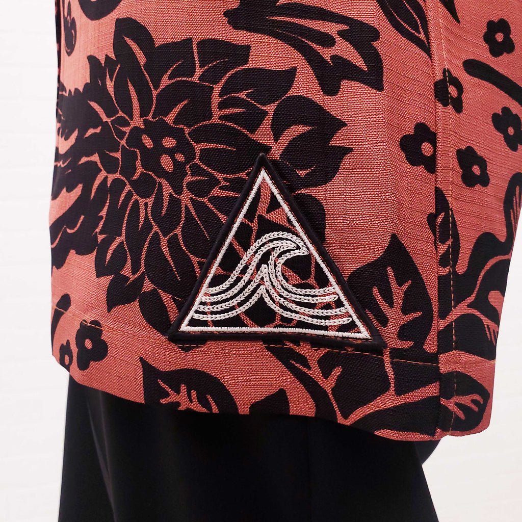 JIL SANDER UNISEX BURNT ORANGE AND BLACK PATTERNED HAWAIIAN SHIRT - SIZE 34