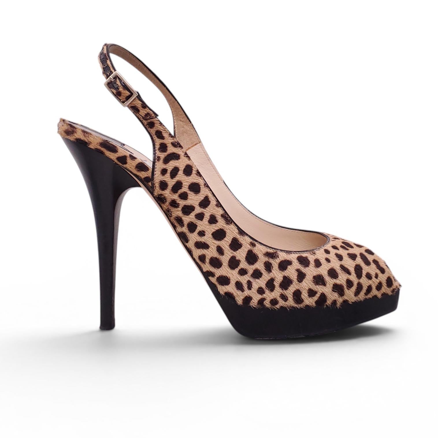JIMMY CHOO LEOPARD PONYHAIR PEEP-TOE HEELS - SIZE 37.5