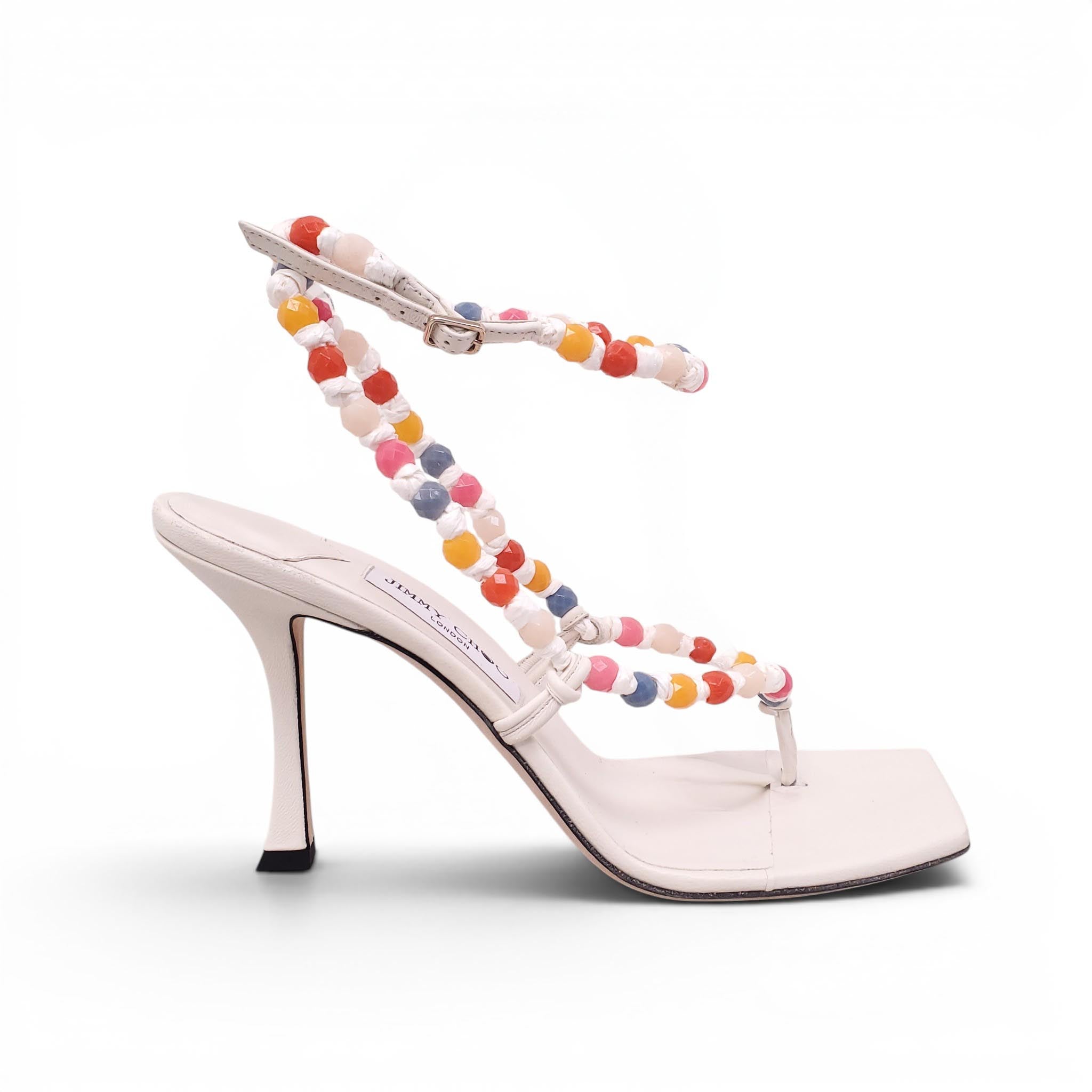 JIMMY CHOO WHITE AMIRAL 90 EMBELLISHED LEATHER SANDALS - SIZE 41