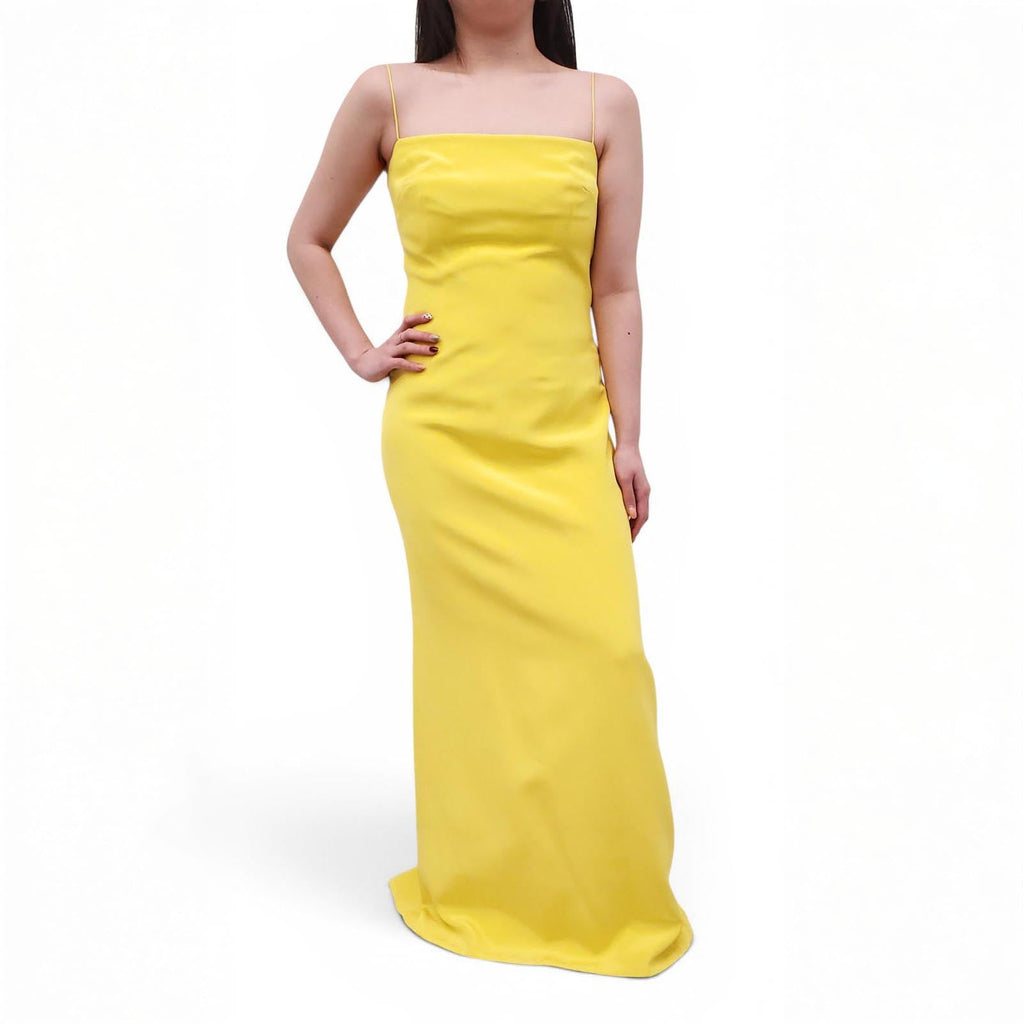 KAUFMANFRANCO YELLOW GOWN WITH SILVER BEADED DETAIL - SIZE 6
