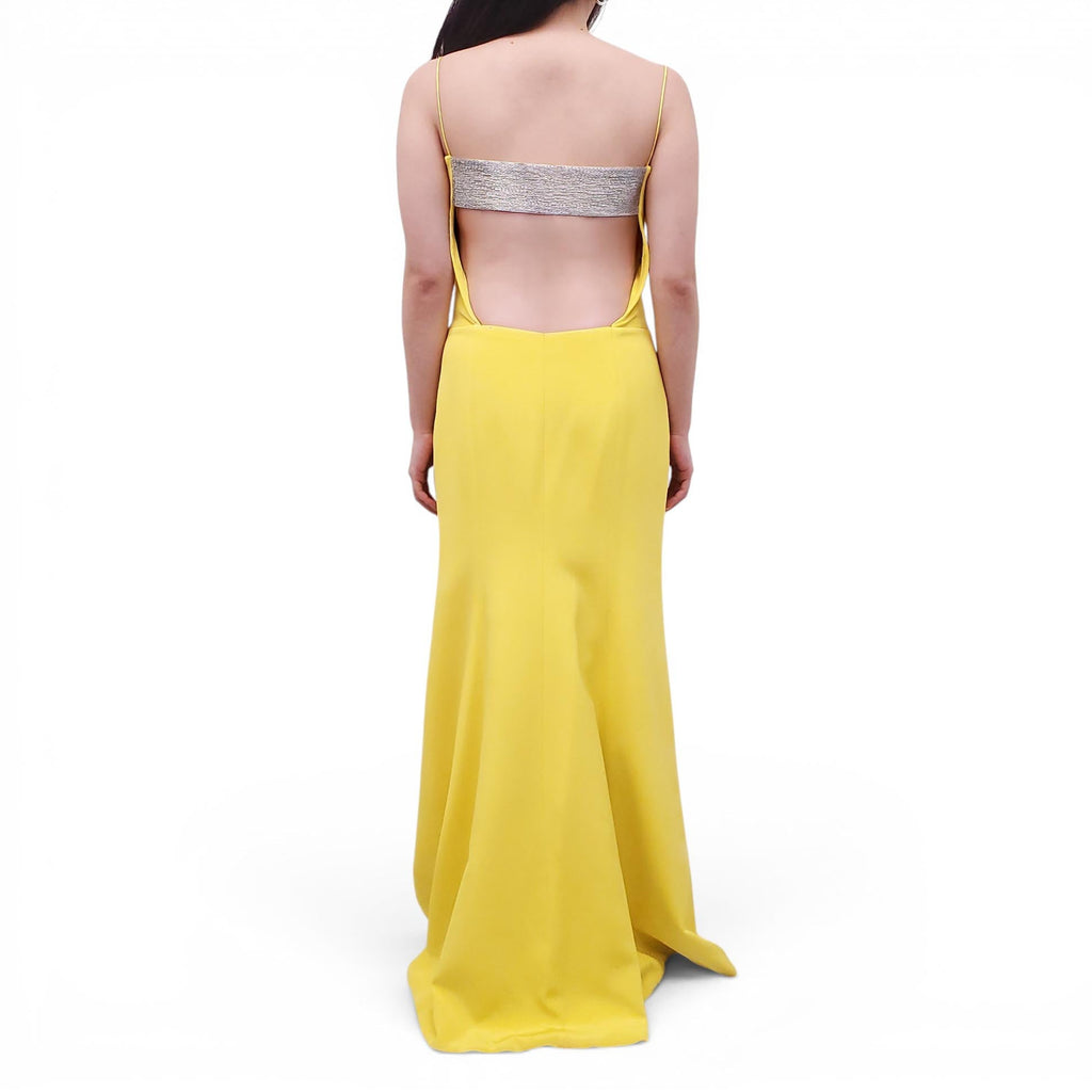 KAUFMANFRANCO YELLOW GOWN WITH SILVER BEADED DETAIL - SIZE 6