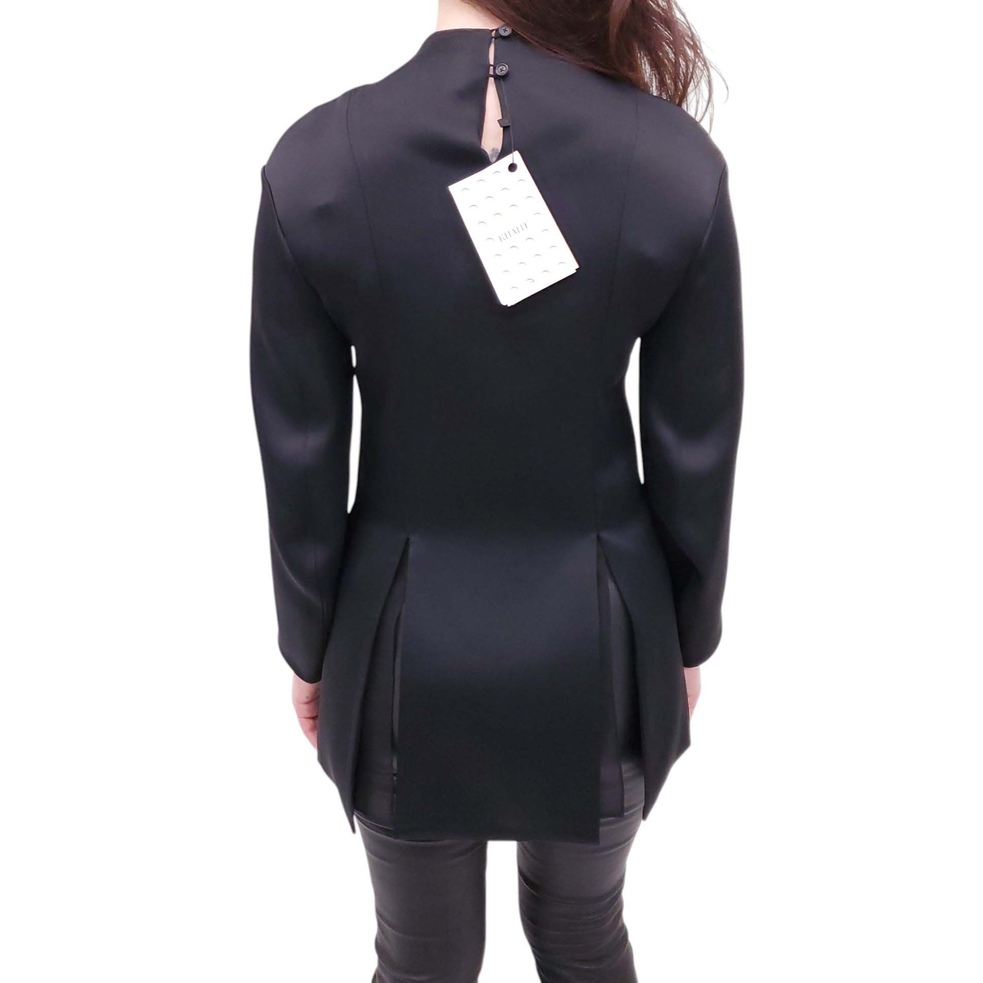 KHAITE BLACK SATIN PLEATED BLOUSE - SIZE 2