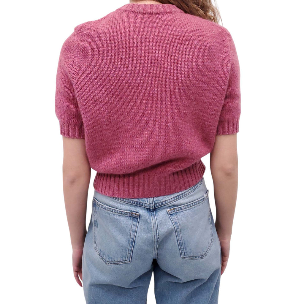 KHAITE PINK CASHMERE SHORT SLEEVE NORA CARDIGAN - SIZE S