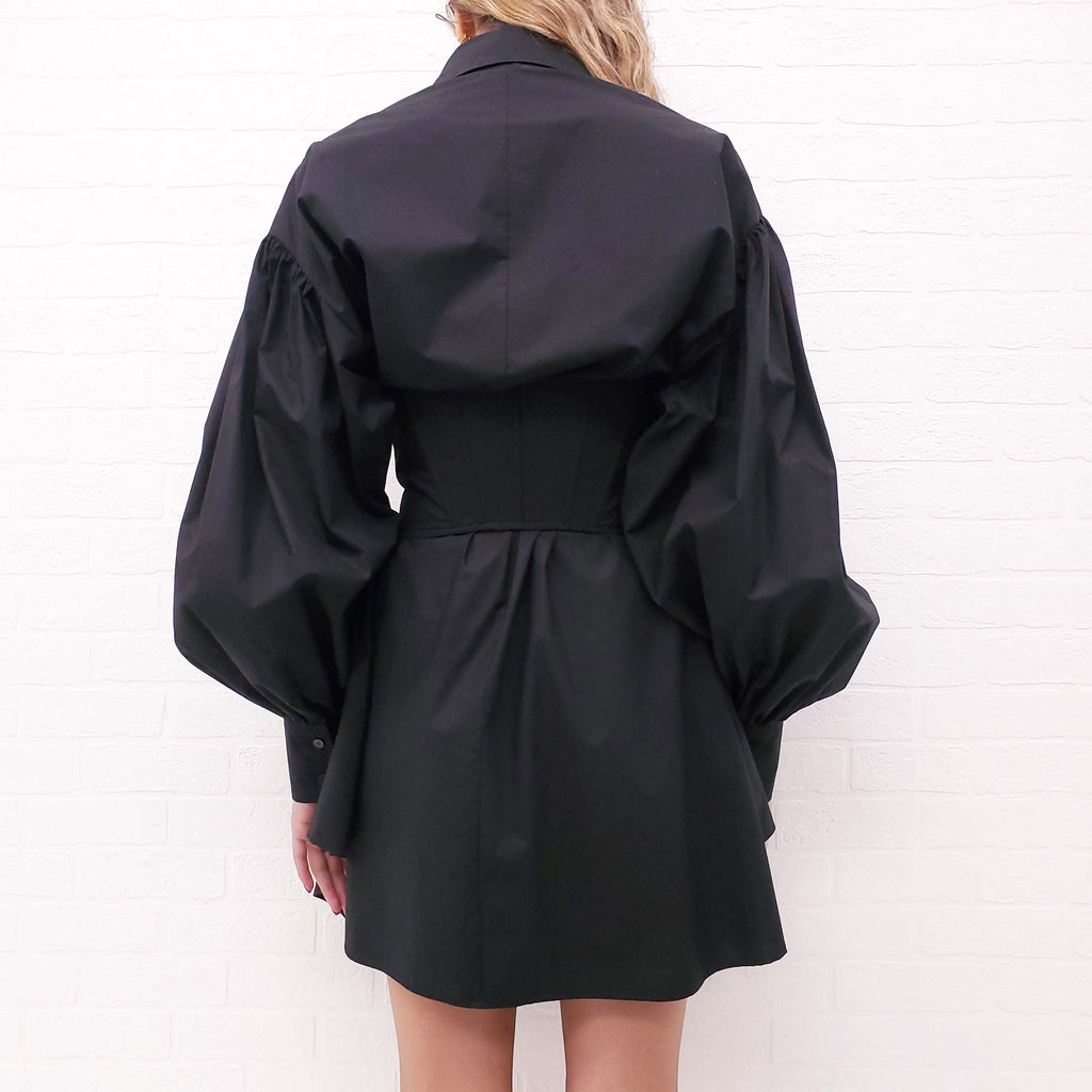 KIMHEKIM BLACK BUTTON UP SHIRT DRESS WITH CORSET BELT - SIZE 34