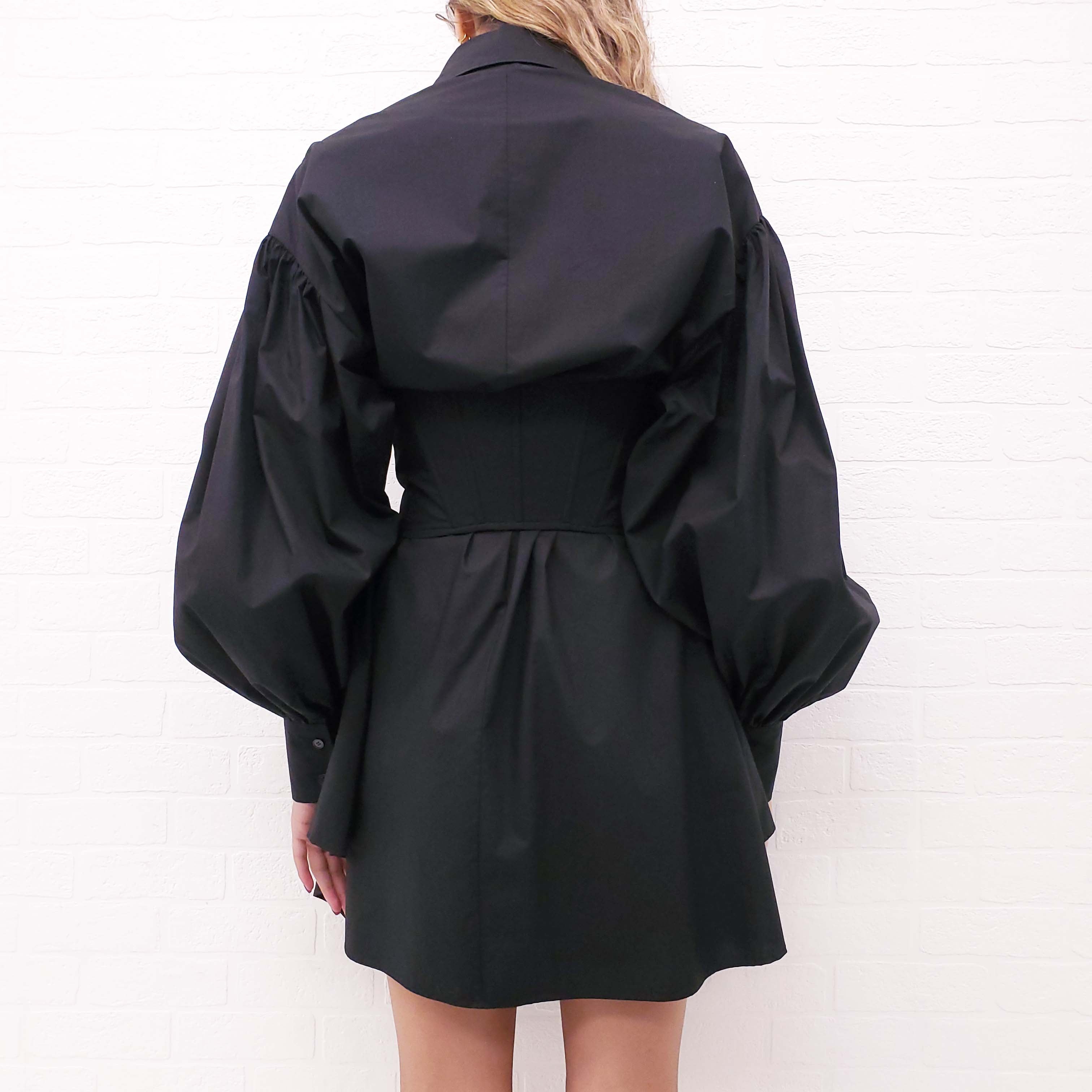KIMHEKIM BLACK BUTTON UP SHIRT DRESS WITH CORSET BELT - SIZE 34