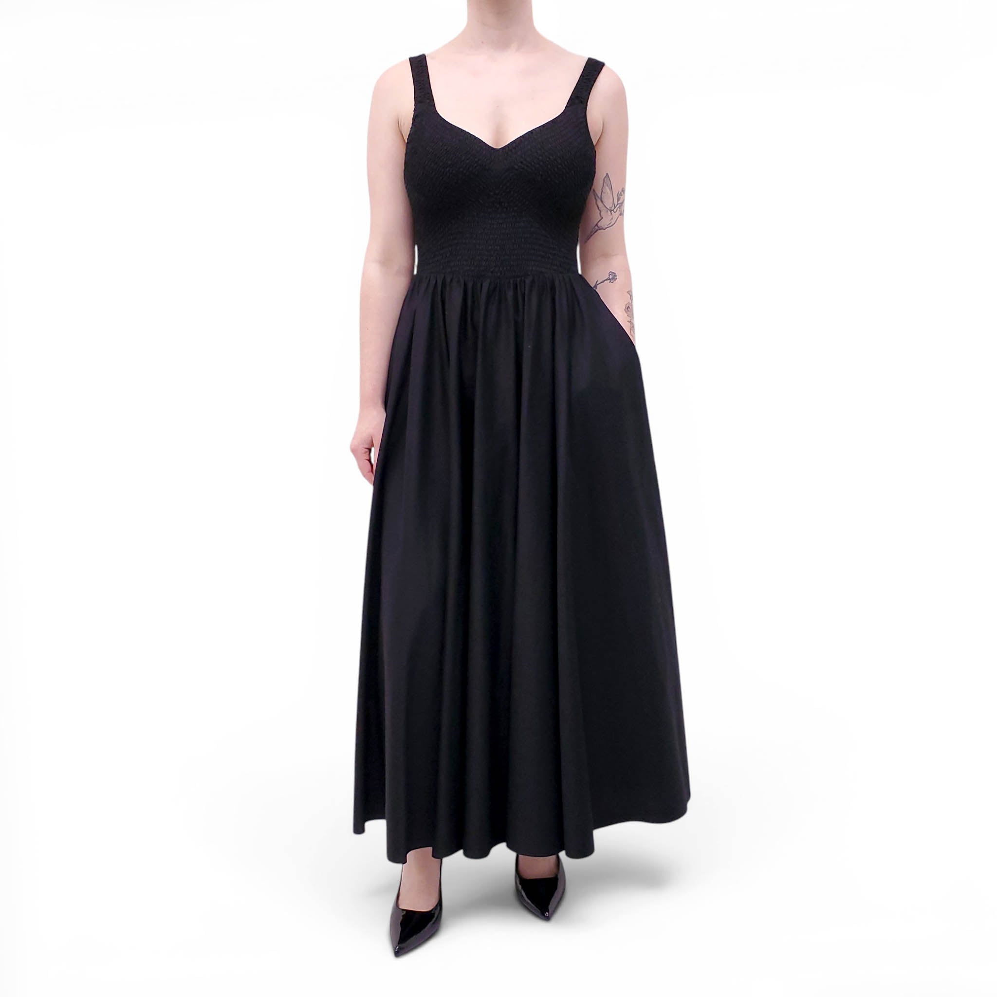 LA LIGNE BLACK COTTON DRESS WITH RUCHED DETAIL - SIZE L