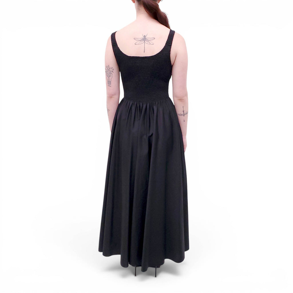 LA LIGNE BLACK COTTON DRESS WITH RUCHED DETAIL - SIZE L