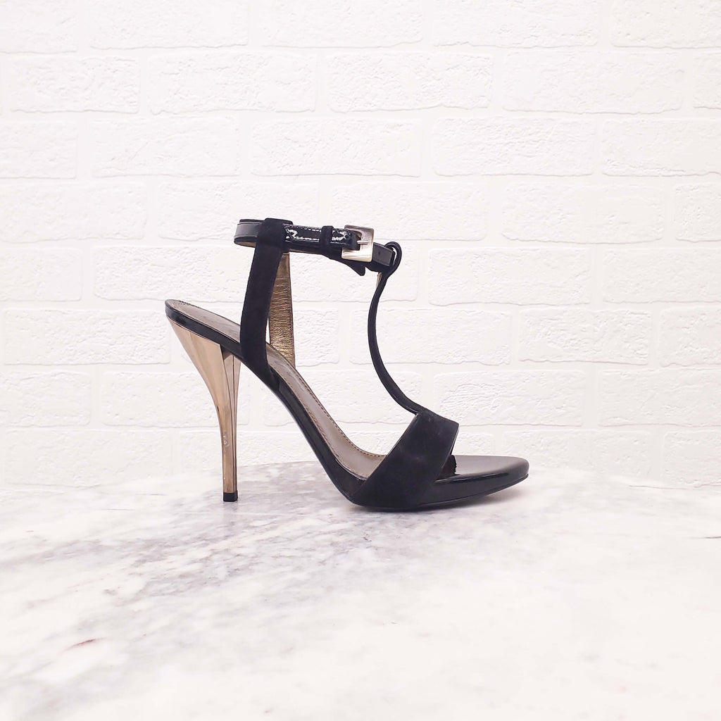 LANVIN BLACK SUEDE HEELS WITH GOLD - SIZE 37