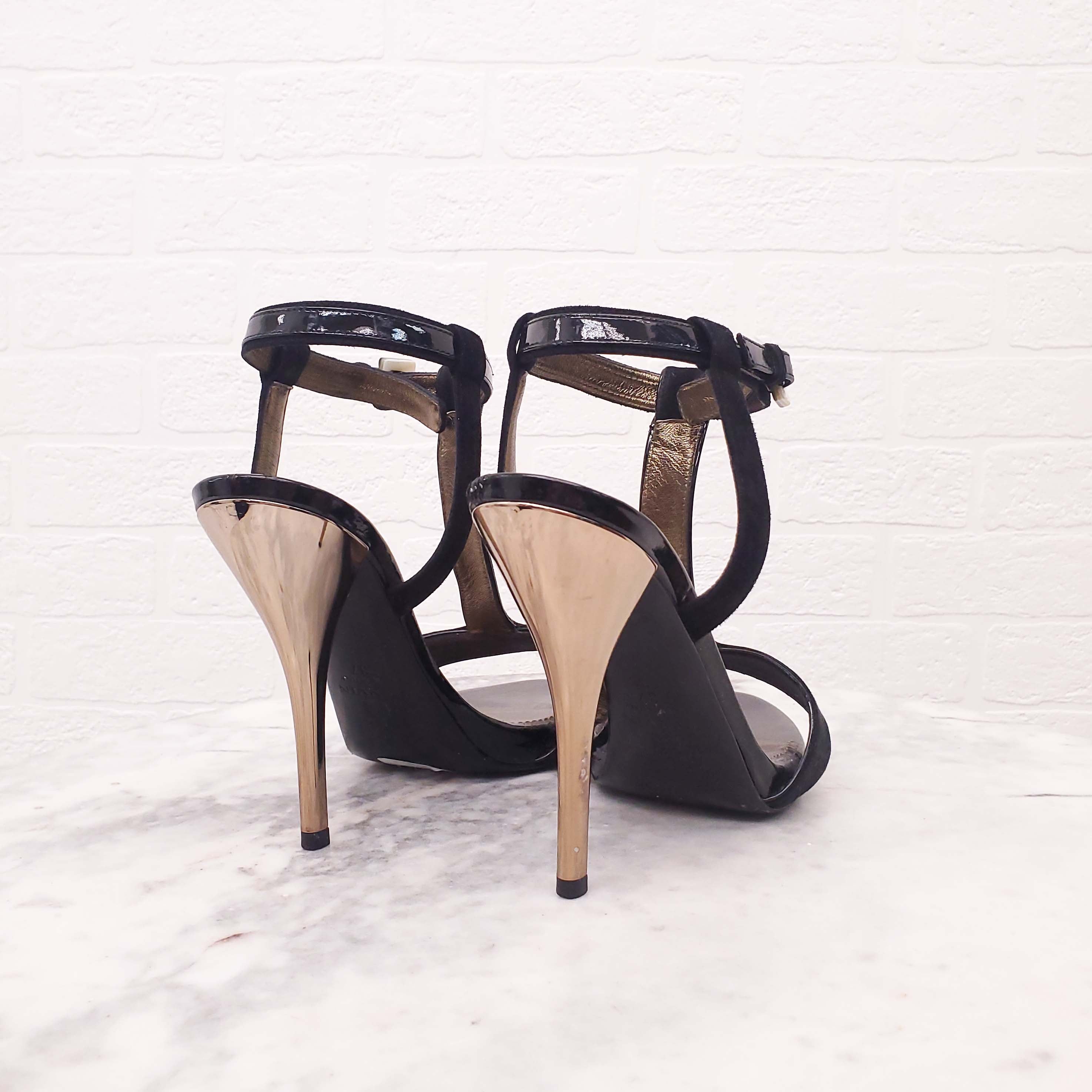 LANVIN BLACK SUEDE HEELS WITH GOLD - SIZE 37