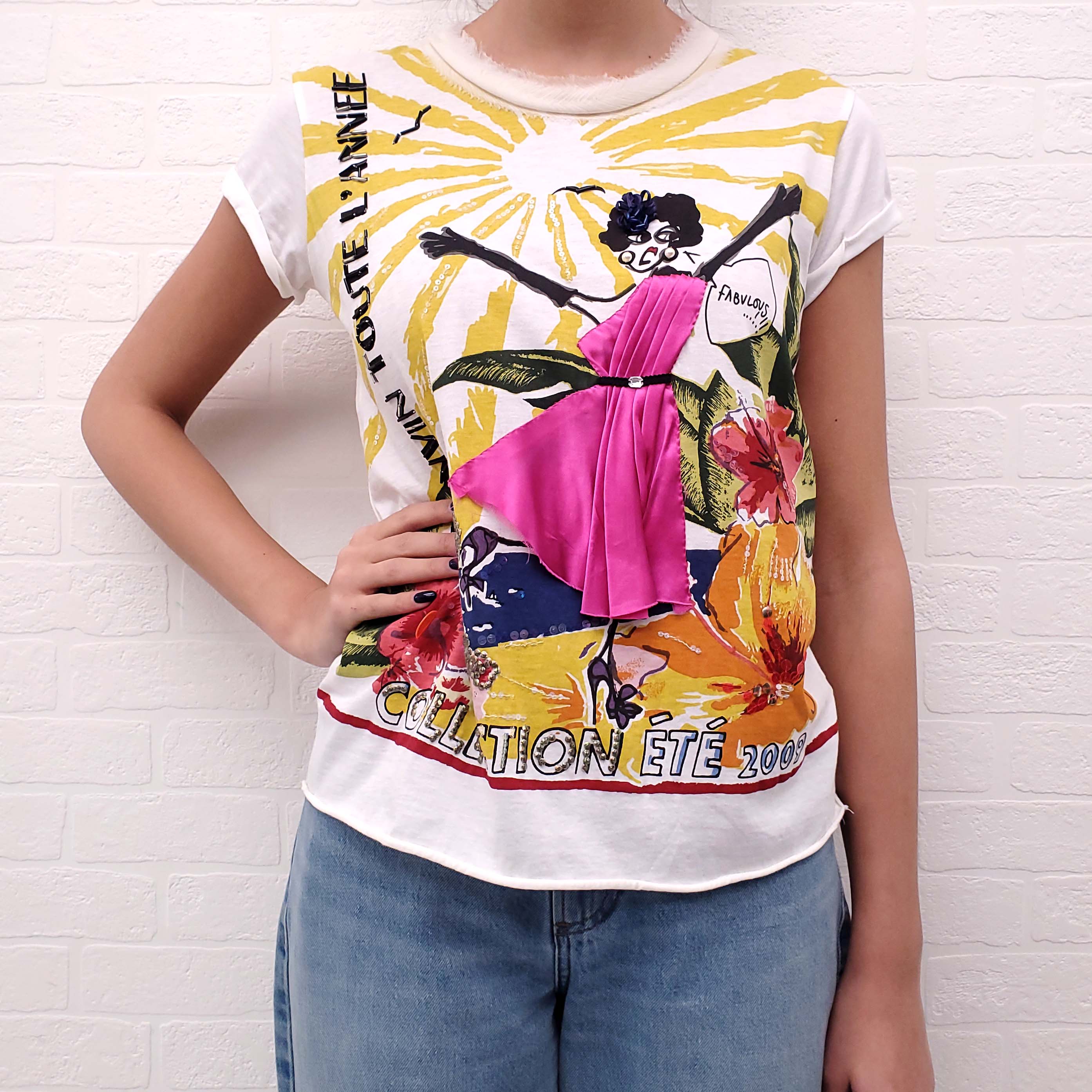 LANVIN GRAPHIC T-SHIRT WITH STONE DETAILS - SIZE XS