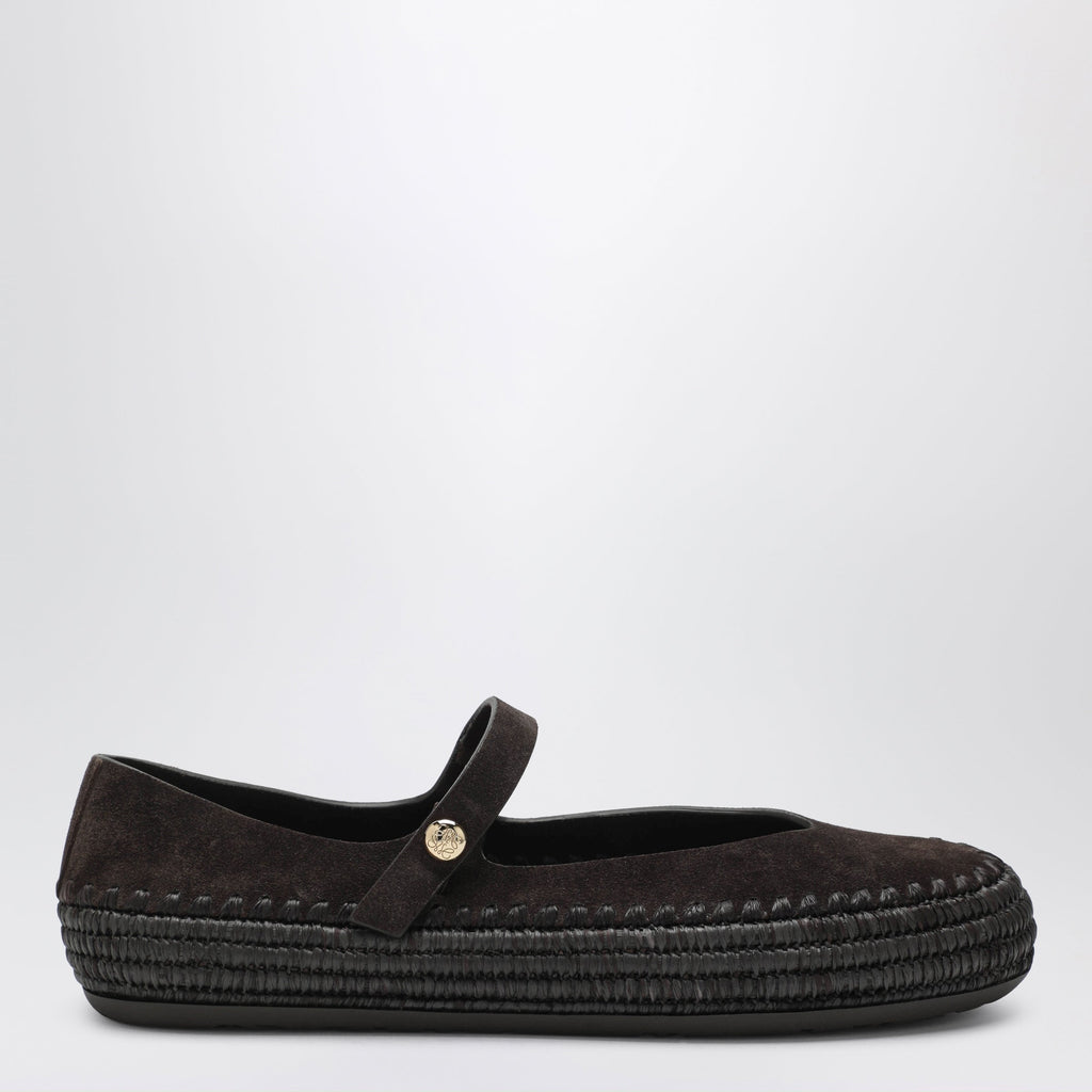 Loewe Dark Brown Suede And Raffia Mary Jane Rio Shoes Women