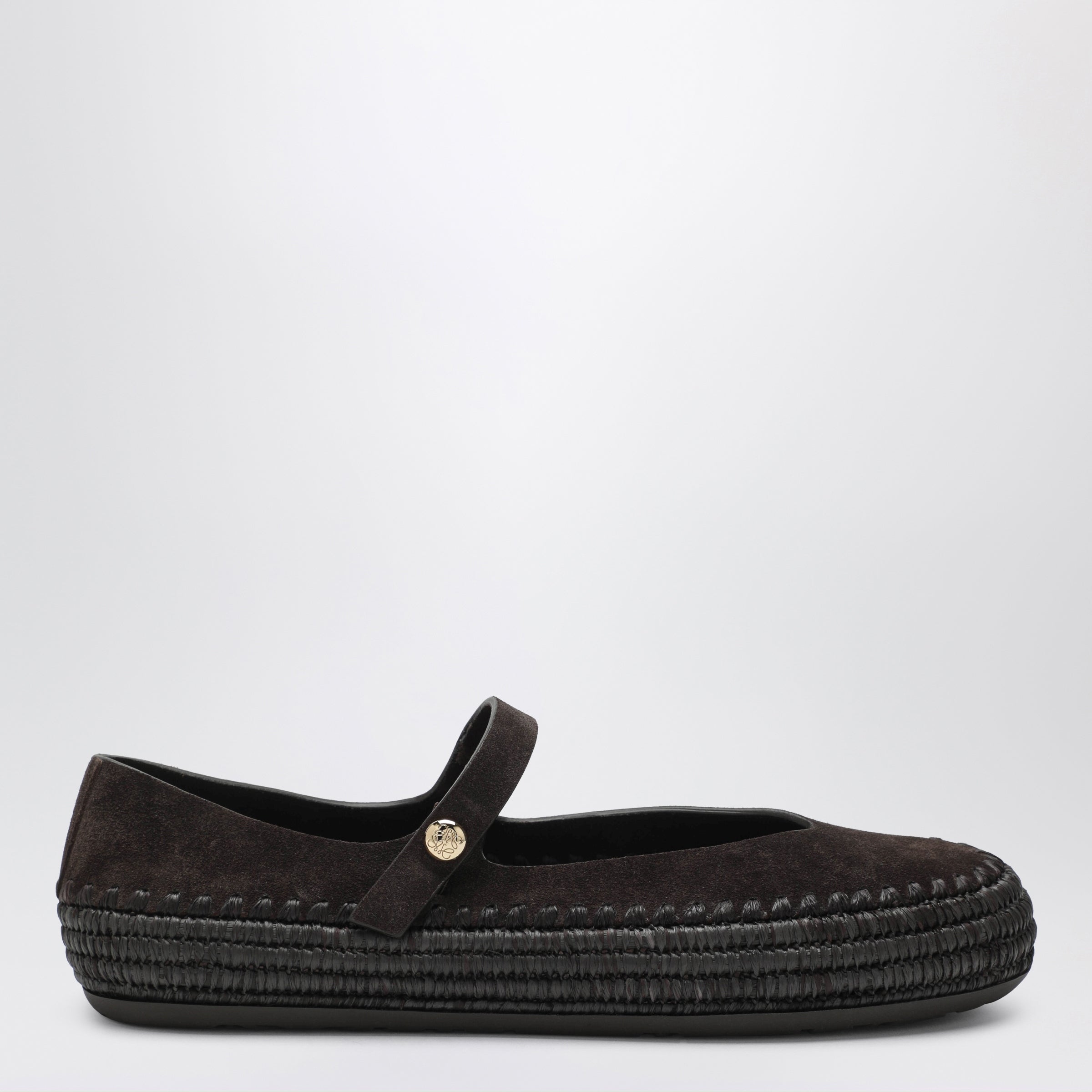 Loewe Dark Brown Suede And Raffia Mary Jane Rio Shoes Women