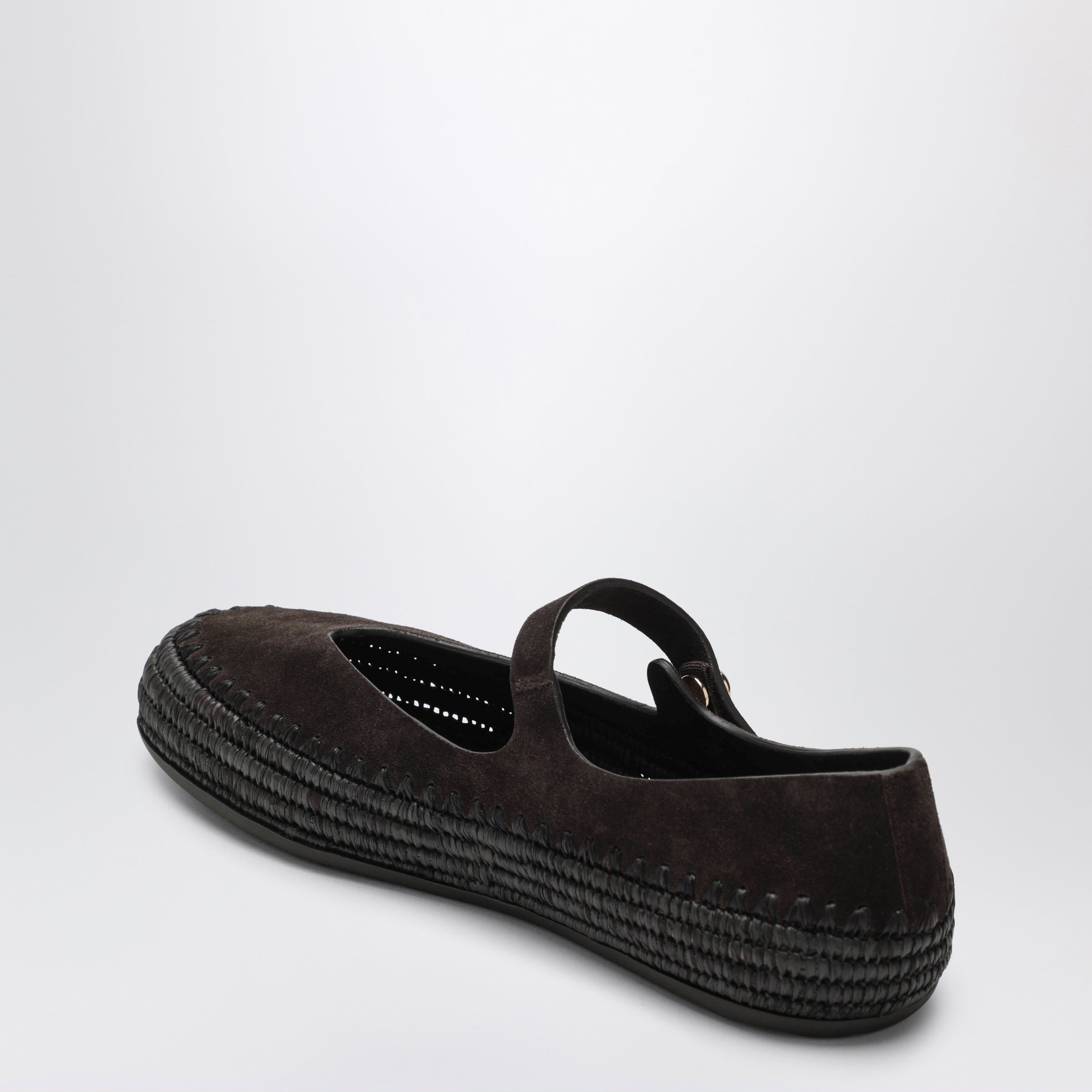 Loewe Dark Brown Suede And Raffia Mary Jane Rio Shoes Women