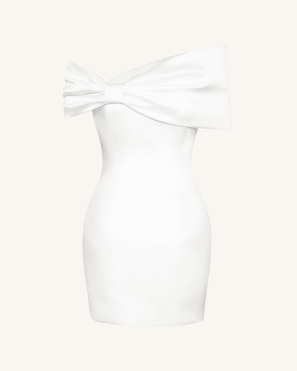 Satin Asymmetric Bow Mini Dress - White