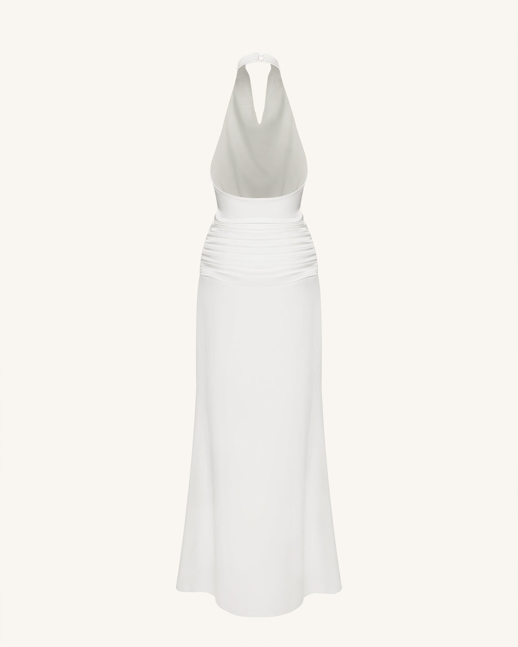 Satin Cowl Neck Ruched Maxi Gown - White