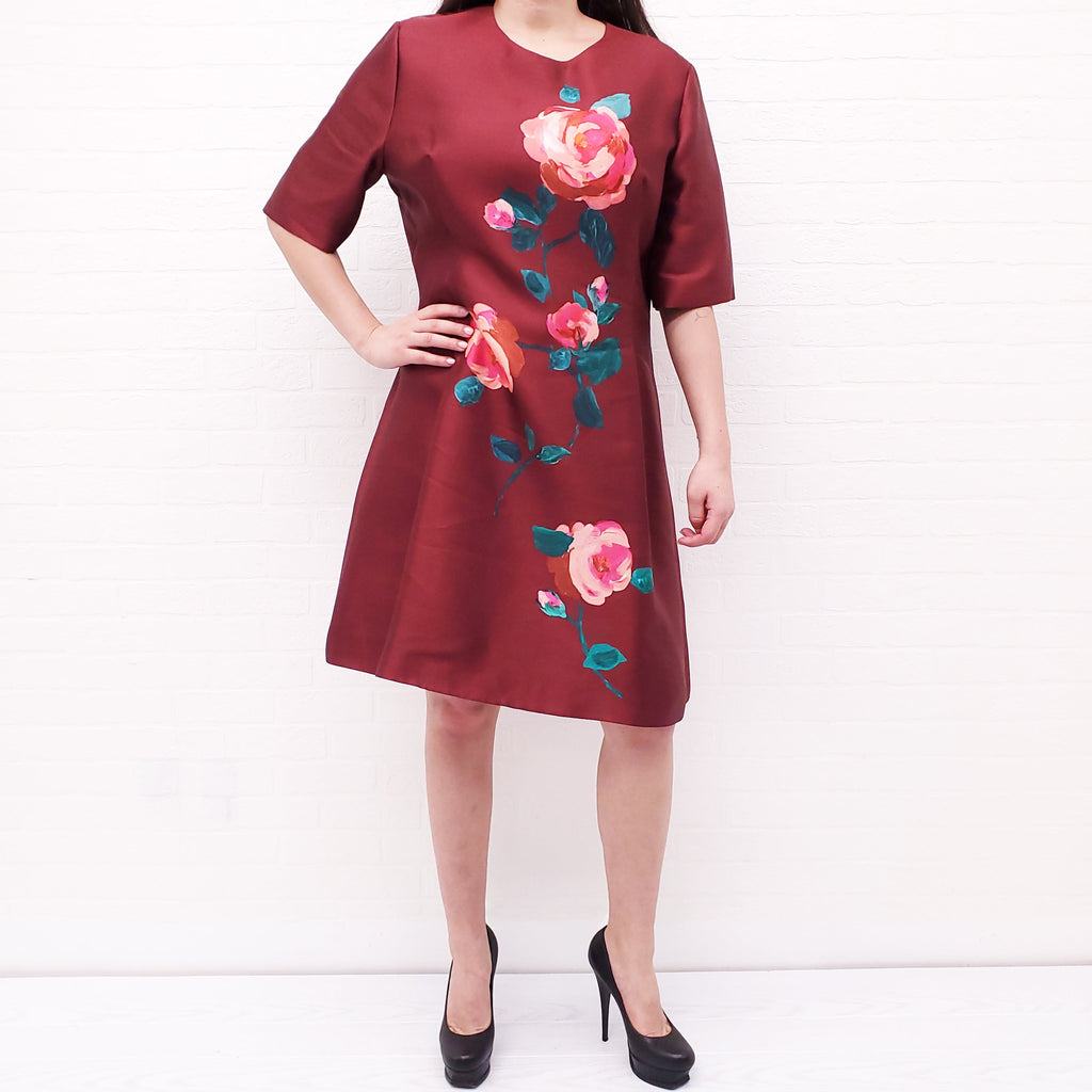 LELA ROSE MAROON FLORAL DRESS - SIZE 18/XL