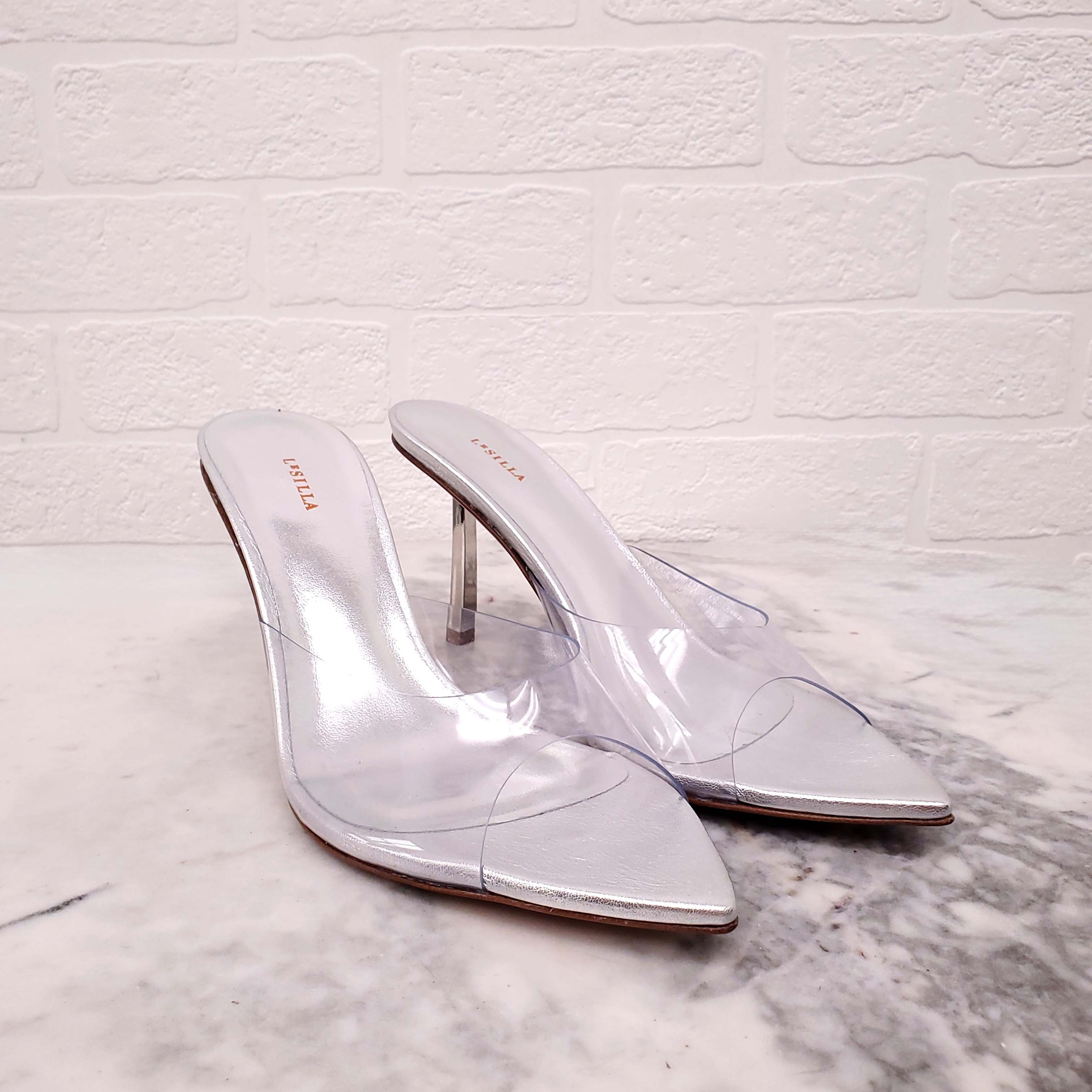 LE SILLA SILVER PVC MULES - SIZE 38.5