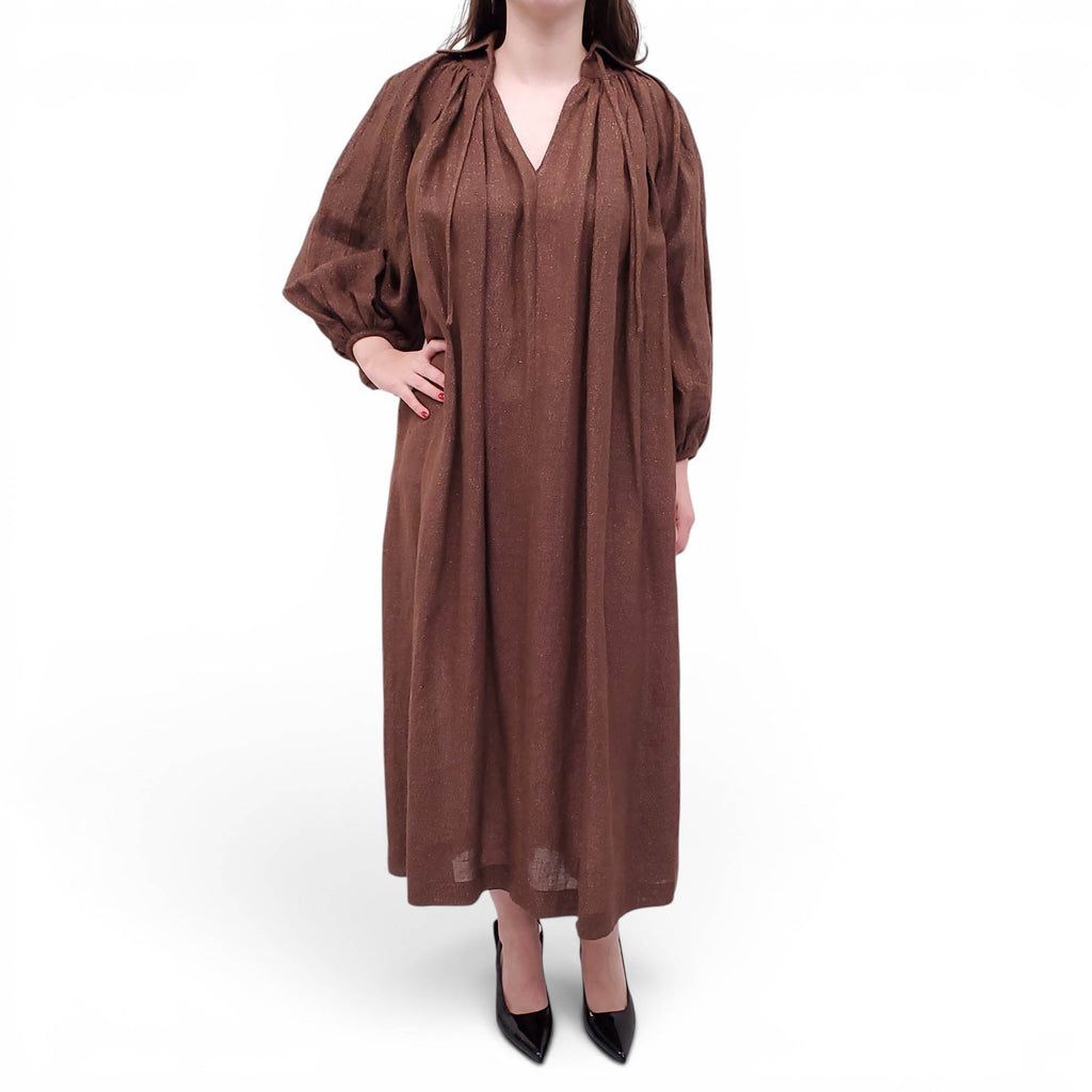 LISA MARIE FERNANDEZ OVERSIZED BROWN METALLIC DRESS - SIZE 0