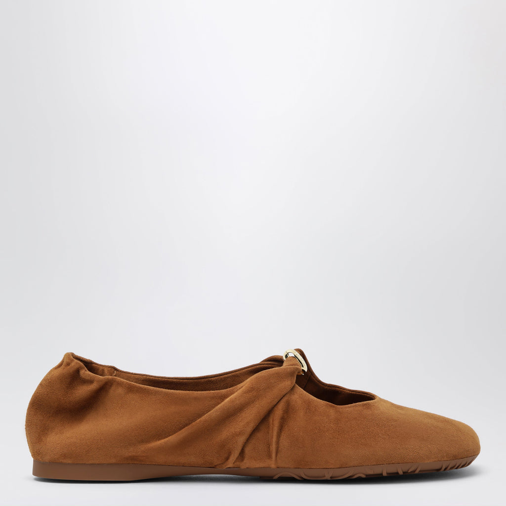 Loewe Pebble Soft Suede Goatskin Ballet Flats In Tan Women
