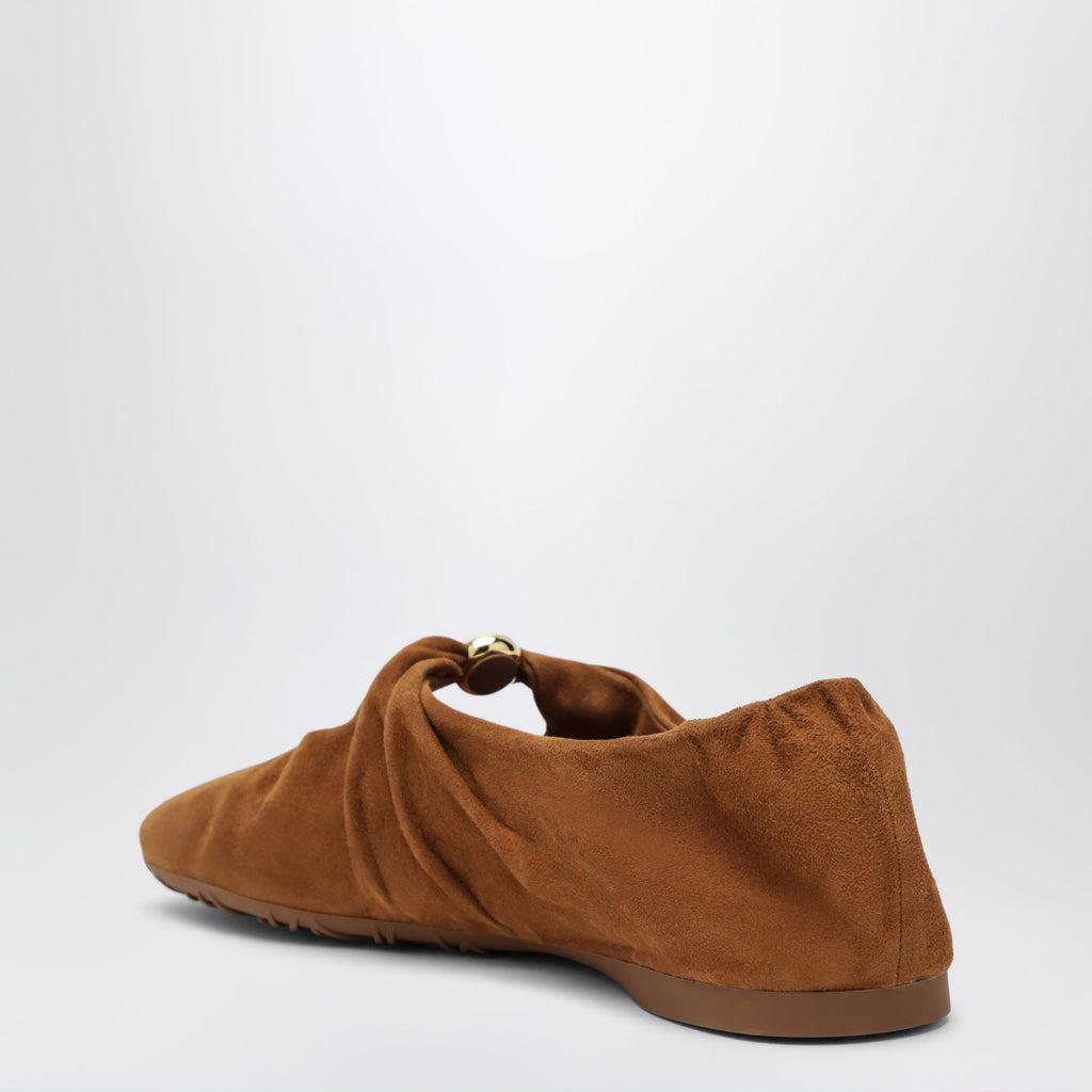 Loewe Pebble Soft Suede Goatskin Ballet Flats In Tan Women