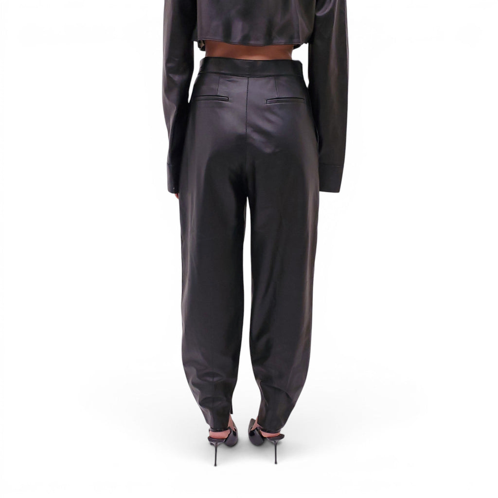 LOEWE BLACK LEATHER BALLOON TROUSERS WITH ANAGRAM LOGO - SIZE 38