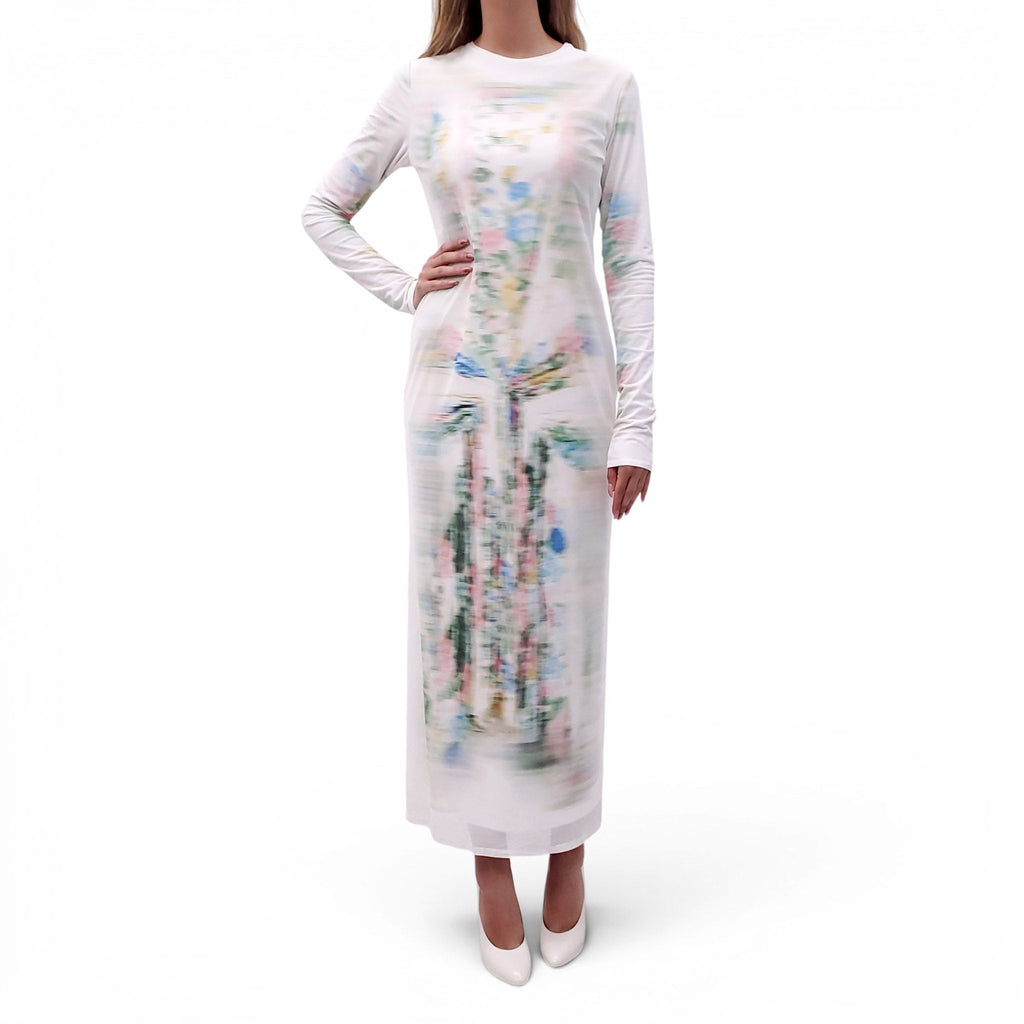 LOEWE PASTEL PRINTED MESH MIDI DRESS - SIZE L